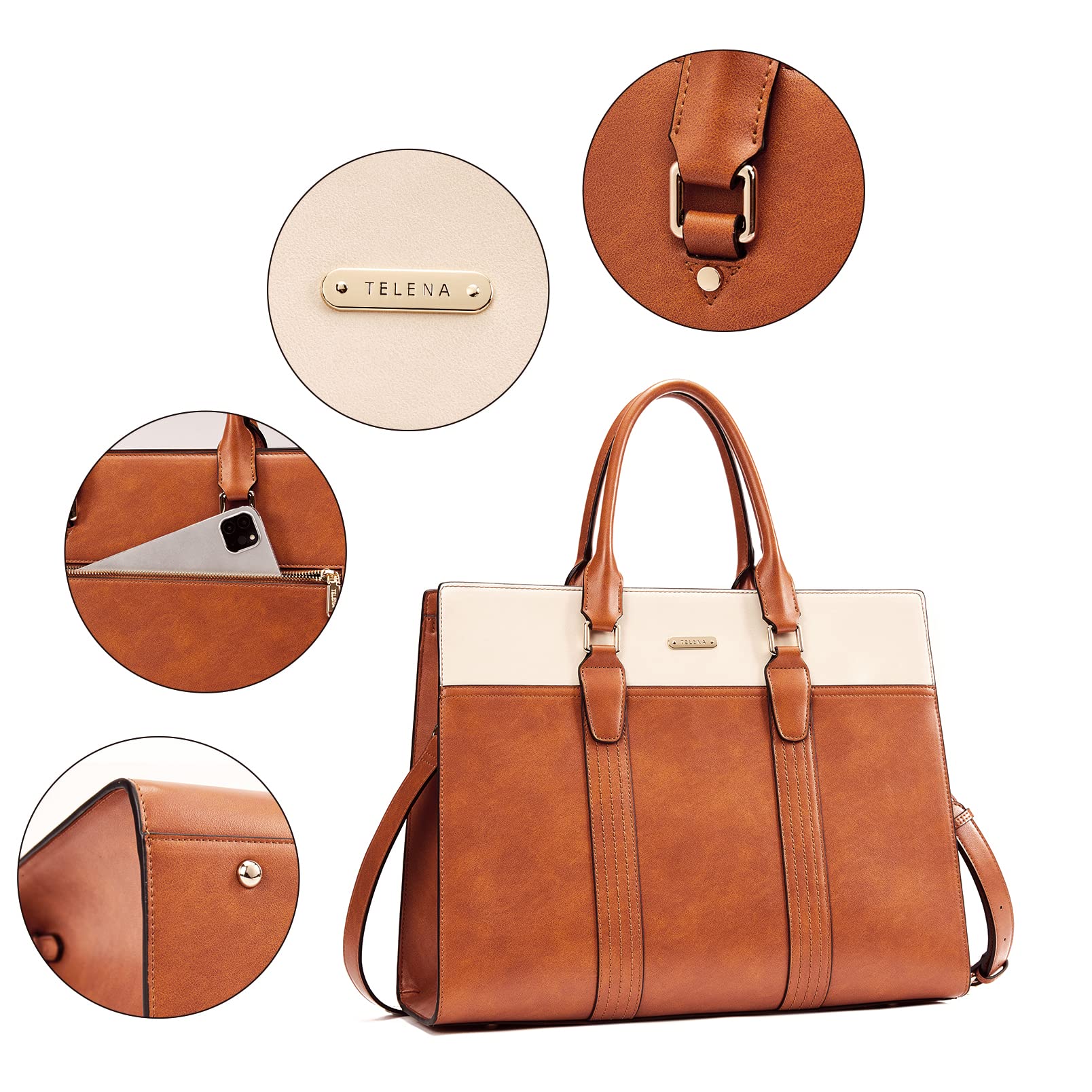 Premium Telena Leather Laptop Tote Bag for Women - 15.6 Inch Professional Shoulder Bag with Large Capacity | Stylish Work Briefcase & Business Handbag | Perfect for Office, Commuting & Business Travel