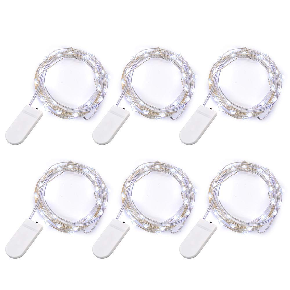 TingMiao 6 Pack Cool White Fairy String Lights - 7.2ft 20 LED Battery Operated Firefly Lights with Silvery Copper Wire - Perfect for Christmas Tree, Wedding Decor, Party, Bedroom, Garden & DIY Home Decoration