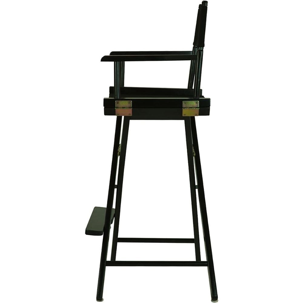 30-Inch Foldable Director’s Chair - Solid Wood Bar Height Stool with Black Canvas Seat - Portable Tall Chair for Home, Kitchen, Counter, Patio & Events - Sturdy Black Frame - Perfect for Outdoor Dining, Camping & Picnics