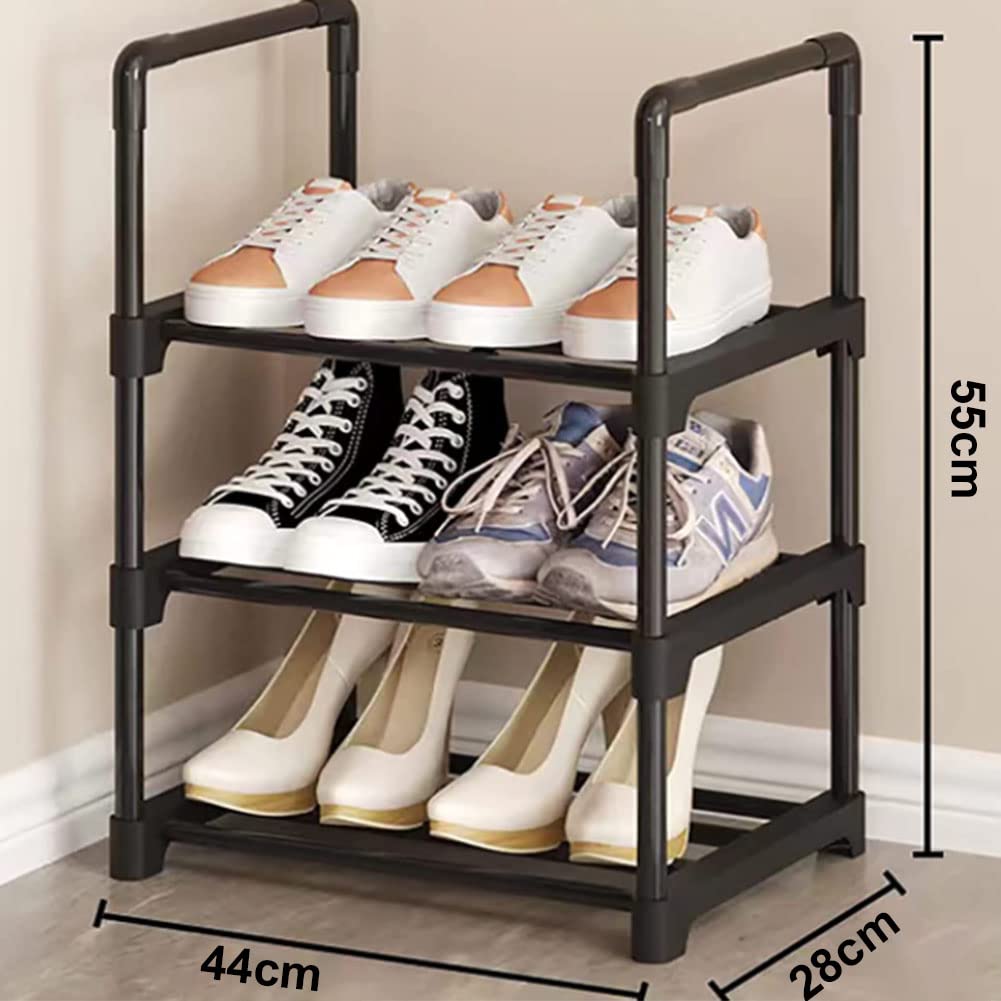 Compact 3-Tier Metal Shoe Rack for Small Spaces - Narrow Shoe Storage Organizer with Sturdy Design for Closet, Entryway, Hallway & Living Room - Perfect for Apartments, Dorms and Tight Spaces
