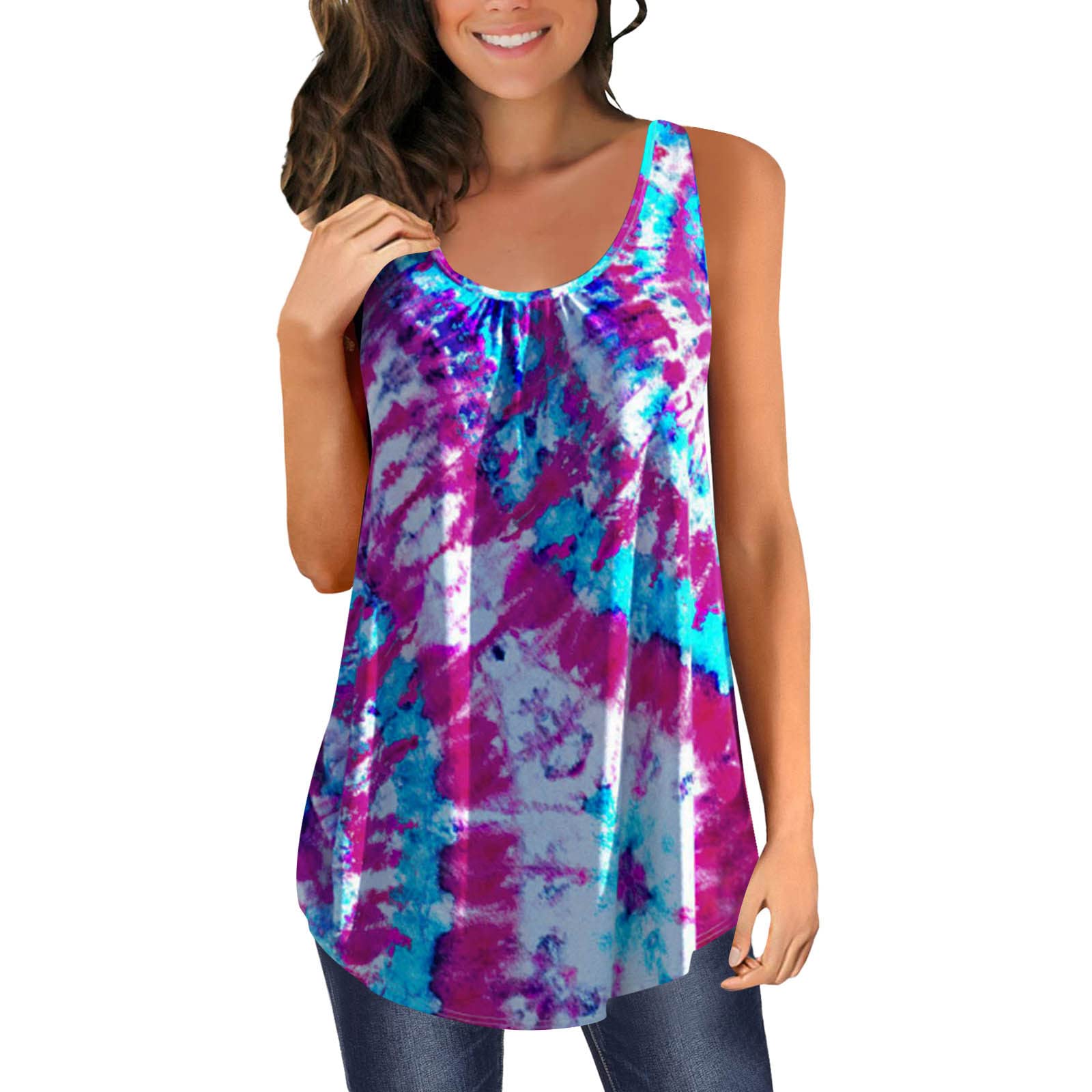 Women's Fashion Sleeveless Wrinkle-Free O-Neck Workout Tops - Colorful Printed Athletic Shirts for Yoga, Gym & Casual Wear