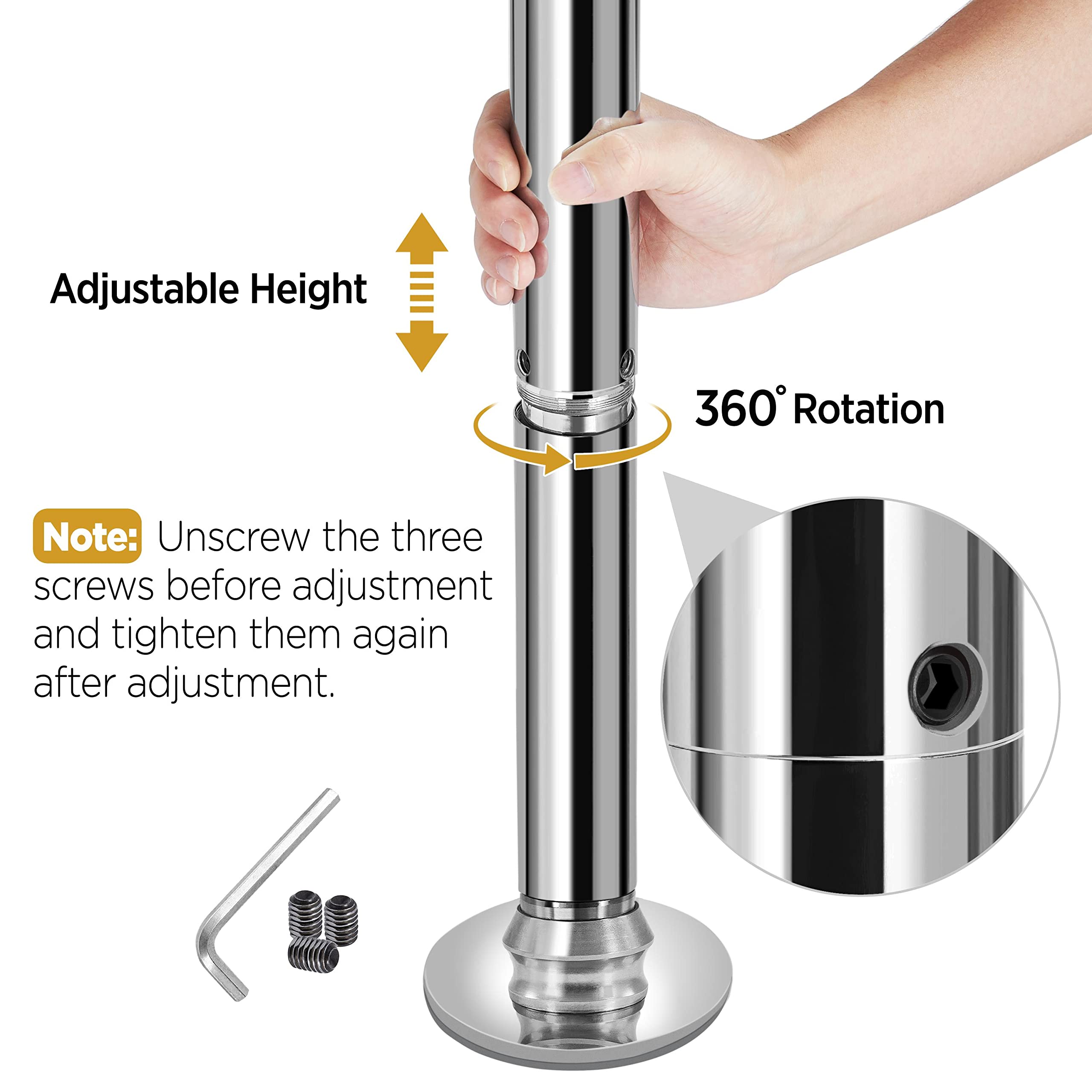 Yaheetech 45mm Portable Dancing Pole - Adjustable Height 7ft to 9ft, Spinning & Static Mode, 500lbs Weight Capacity for Home & Club Use - Perfect for Pole Fitness, Dance Practice & Professional Performances (Silver)