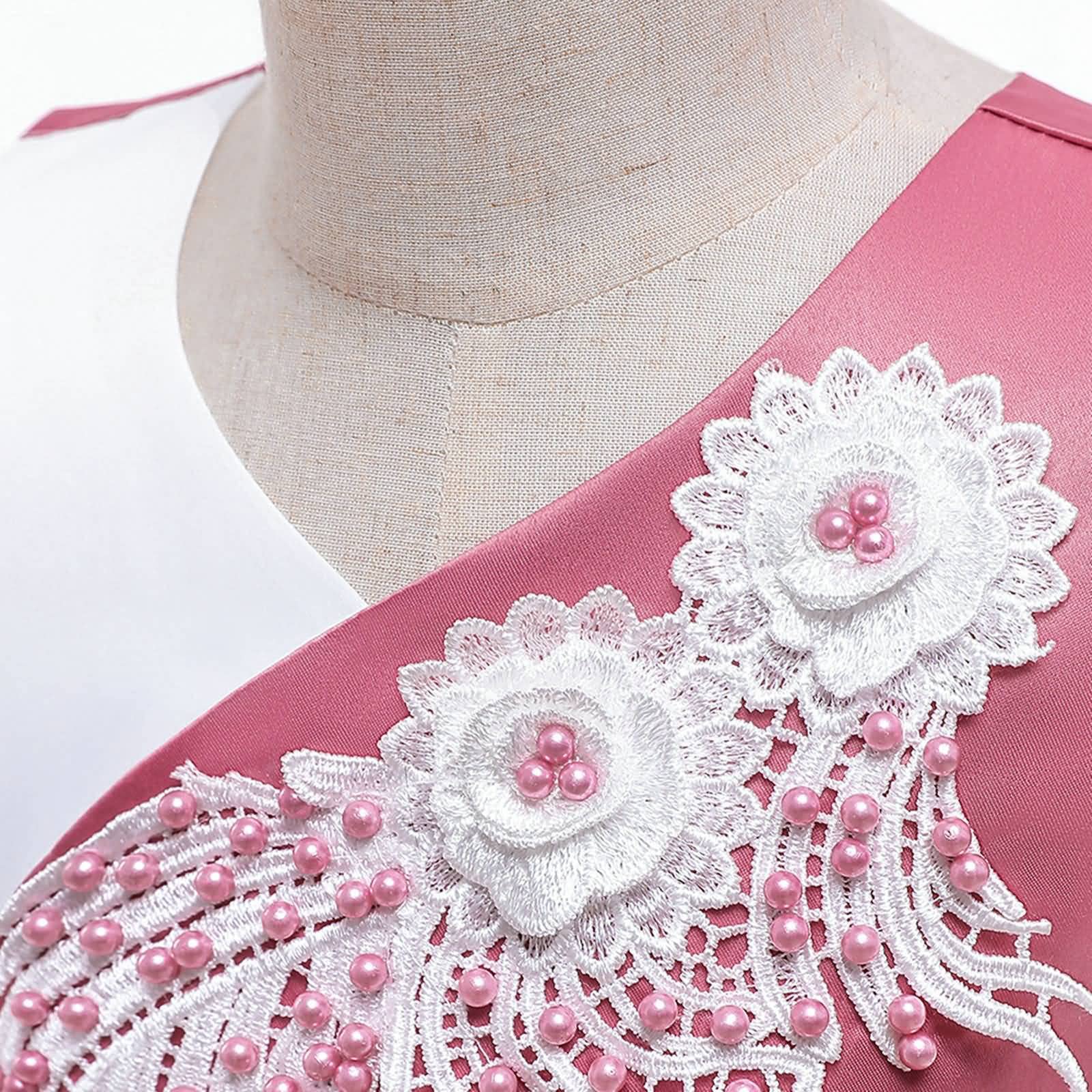 Gualiy Girls Ball Gown Flower Girl Dress | Embroidered Tulle Dress with Beads | Birthday Party, Wedding, Special Occasion Dress for Girls Age 4-10 Years | Mauve Pink Formal Dress for Flower Girls, Pageants & Celebrations