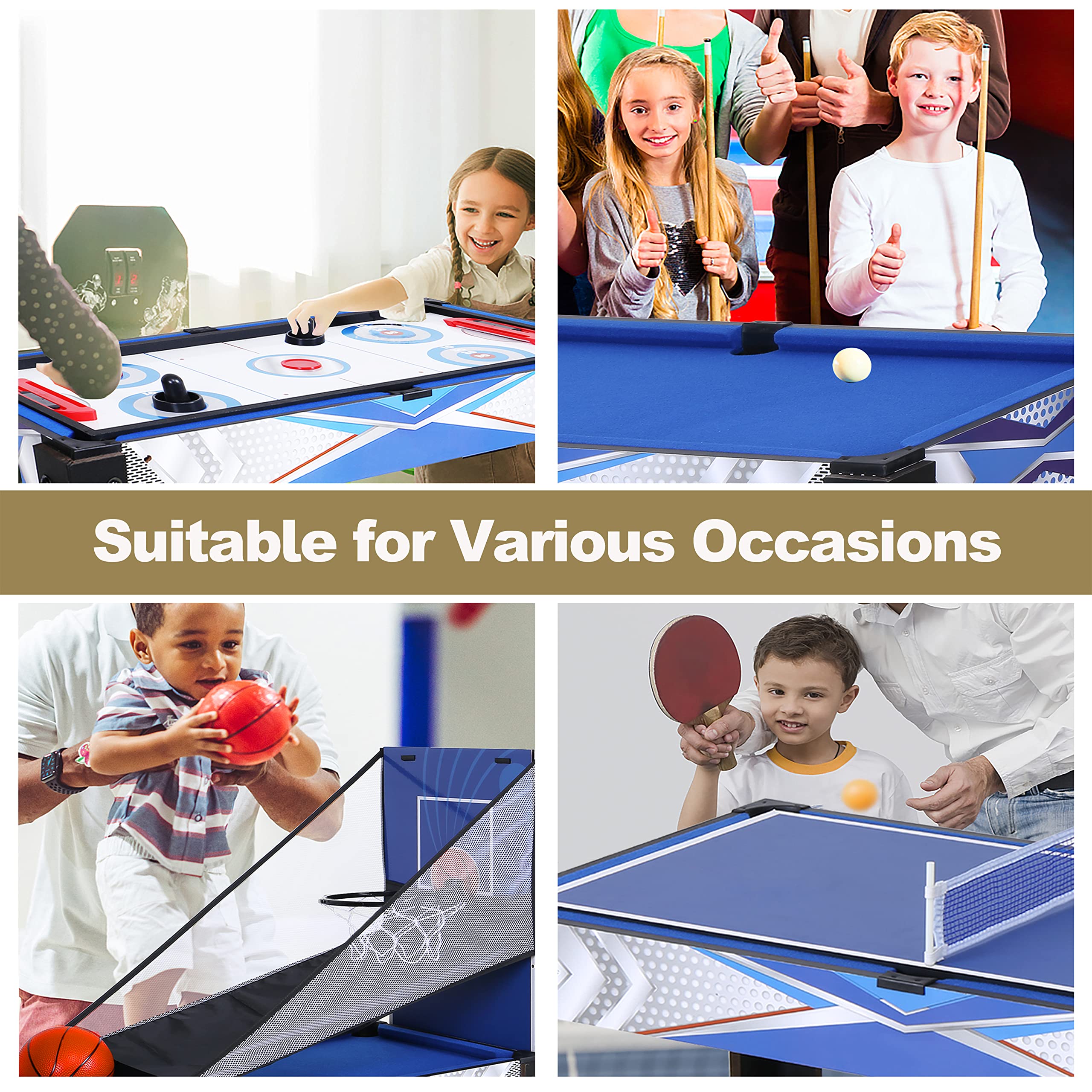 5-in-1 Multi Game Table Set - Portable Folding Foosball, Ping Pong, Pool Billiards, Air Hockey & Basketball Combo with Accessories - Perfect for Family Game Nights, Parties & Indoor Recreation