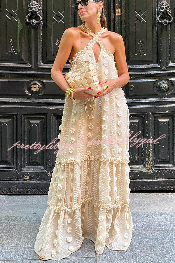 Sweet By The Sea Floral Halter Maxi Dress - Boho Beach Wedding, Summer Vacation & Tropical Party Outfit