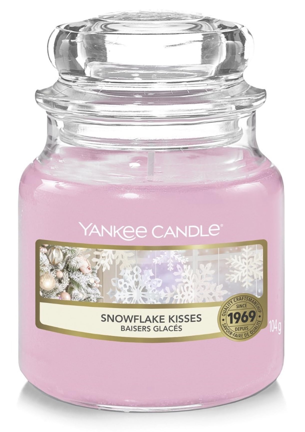 Yankee Candle Snowflake Kisses Small Classic Jar Candle - 3.7oz Holiday Scented Candle for Christmas Decor, Winter Home Fragrance & Cozy Gift Ideas
