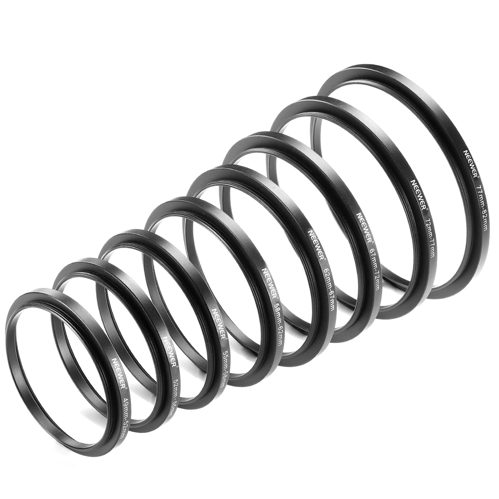 NEEWER 8-Piece Anodized Aluminum Step-Up Adapter Ring Set for Camera Lens - Compatible with Canon, Nikon, Sony DSLR & Mirrorless Cameras - Perfect for Photography, Videography & Macro Shooting