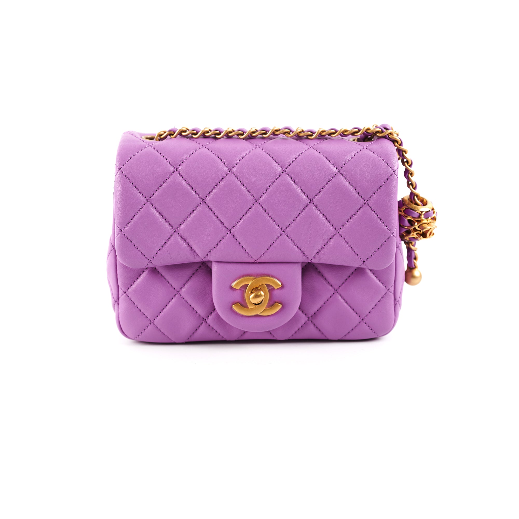 Chanel Purple Pearl Crush Square Lambskin Bag with Microchip - Luxury Designer Handbag for Women, Perfect for Evening Parties & Special Occasions