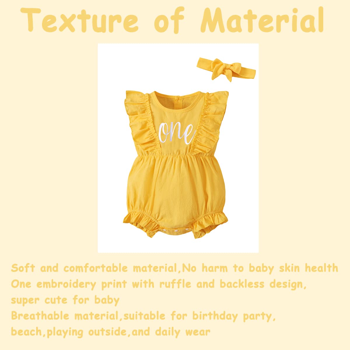 1st Birthday Outfit for Baby Girls - Adorable Ruffled Romper for Summer Celebrations & Photo Shoots
