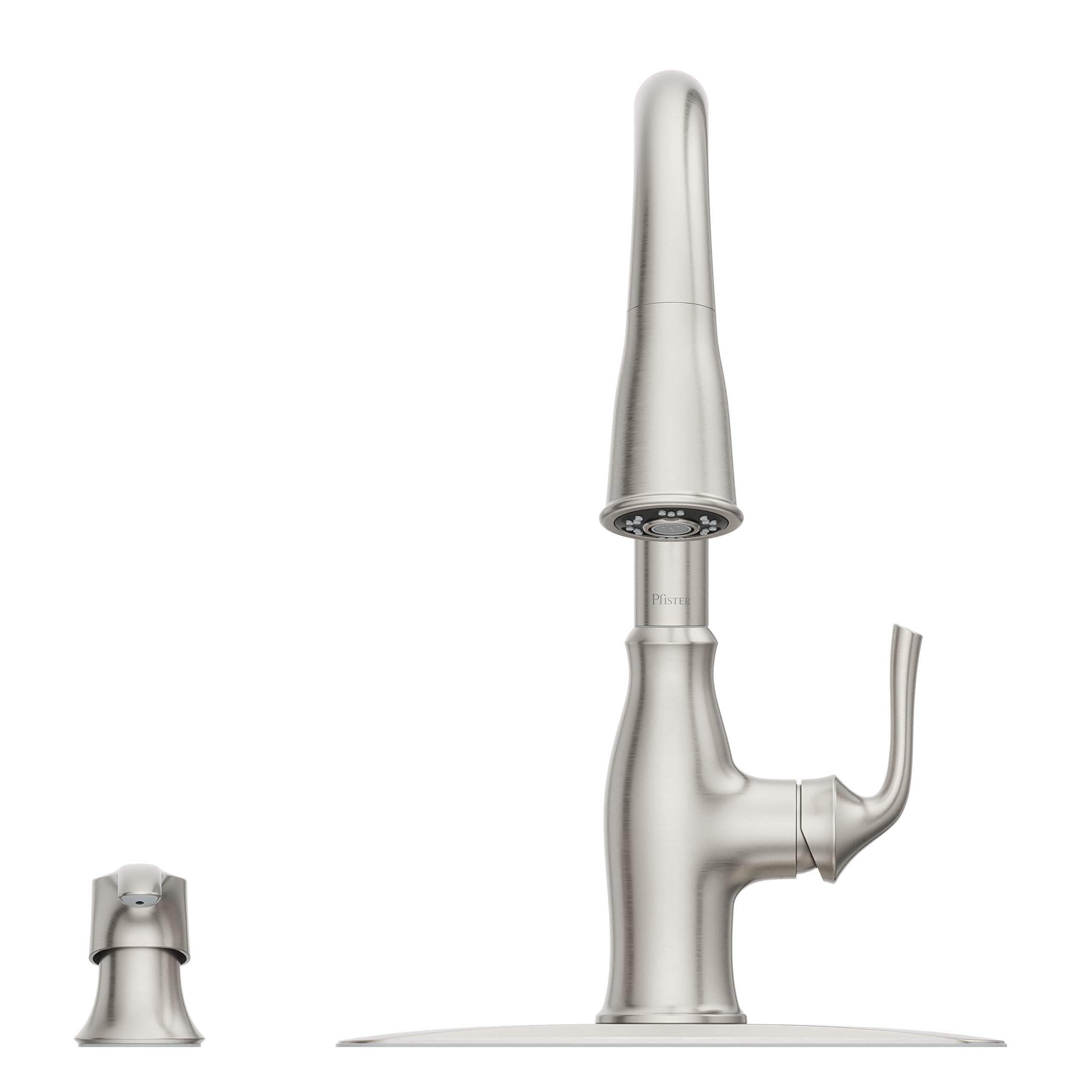 Pfister Rosslyn Single Handle High Arc Kitchen Faucet with Pull Down Sprayer & Soap Dispenser, Spot Defense Stainless Steel Finish (Model F5297RSSRGS) - Perfect for Modern Kitchens, Dishwashing & Food Prep