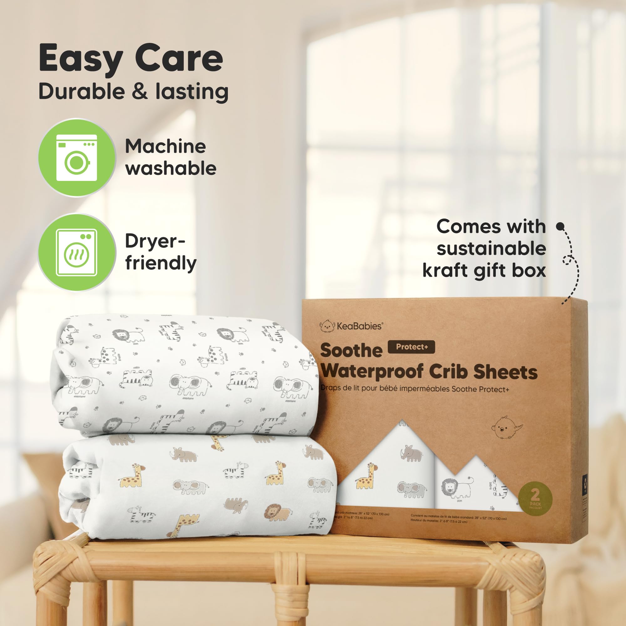 2-Pack Organic Cotton Waterproof Fitted Crib Sheets for Baby Boys & Girls - 52