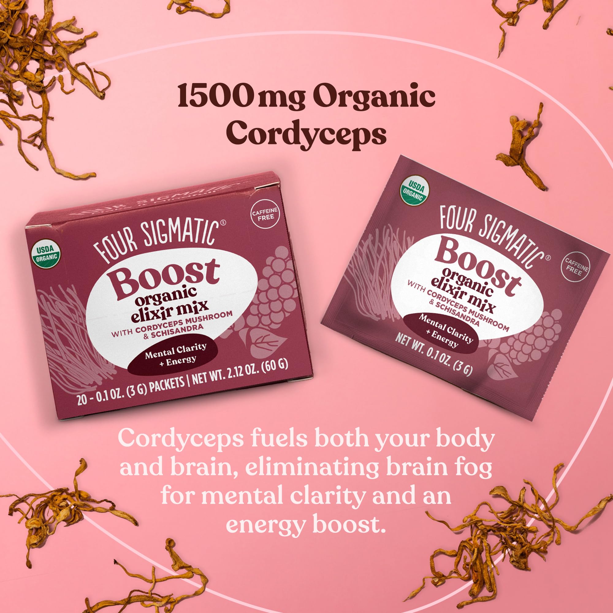 Four Sigmatic Organic Cordyceps Mushroom Elixir Powder - 20 Pack | Energy Boosting Coffee Alternative with Rose Hips & Schisandra | Supports Athletic Performance & Keto Diet | Great for Travel, Workouts & Morning Routines