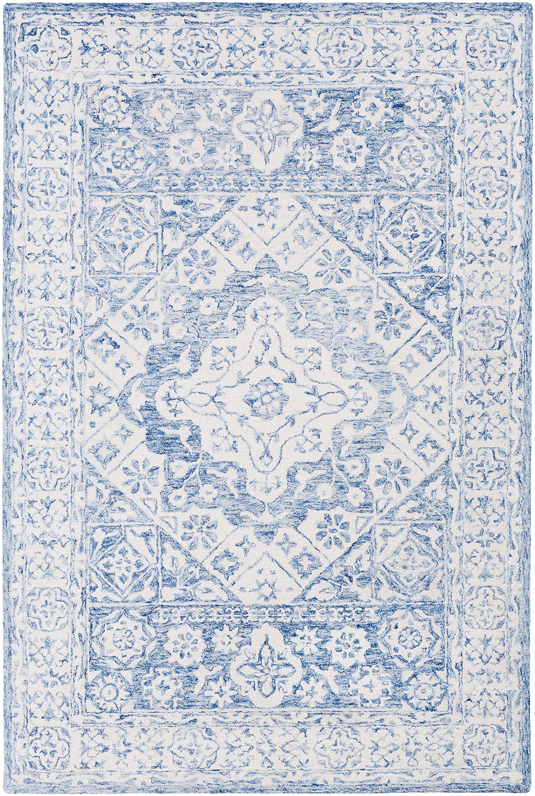 Hauteloom Devine Wool Area Rug 4' x 6' - Traditional Blue & Ivory Handmade Rug for Living Room, Bedroom - Soft & Durable Home Decor for Cozy Spaces