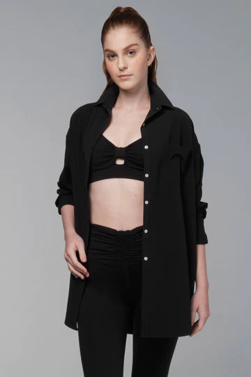 925 Sterling Silver Fit Women's Chez Mise Waterproof Long Sleeve Shirt - Black | Comfortable & Stylish for Outdoor Activities, Yoga & Workouts