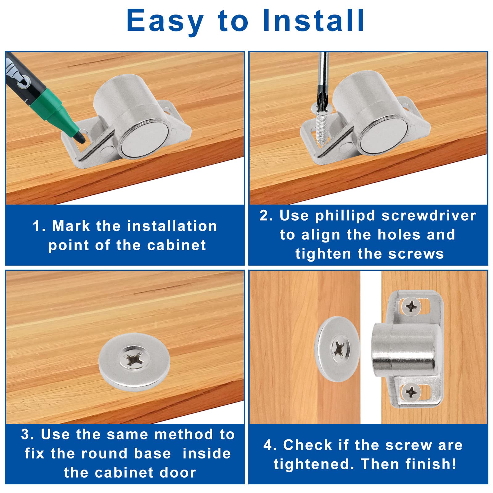 6 Pack Cabinet Door Magnets - Strong Magnetic Door Catch & Drawer Locks for Kitchen Cupboards, Closets & Cabinets - Keep Doors Securely Closed (Silver) - Perfect for Child Safety & Home Organization