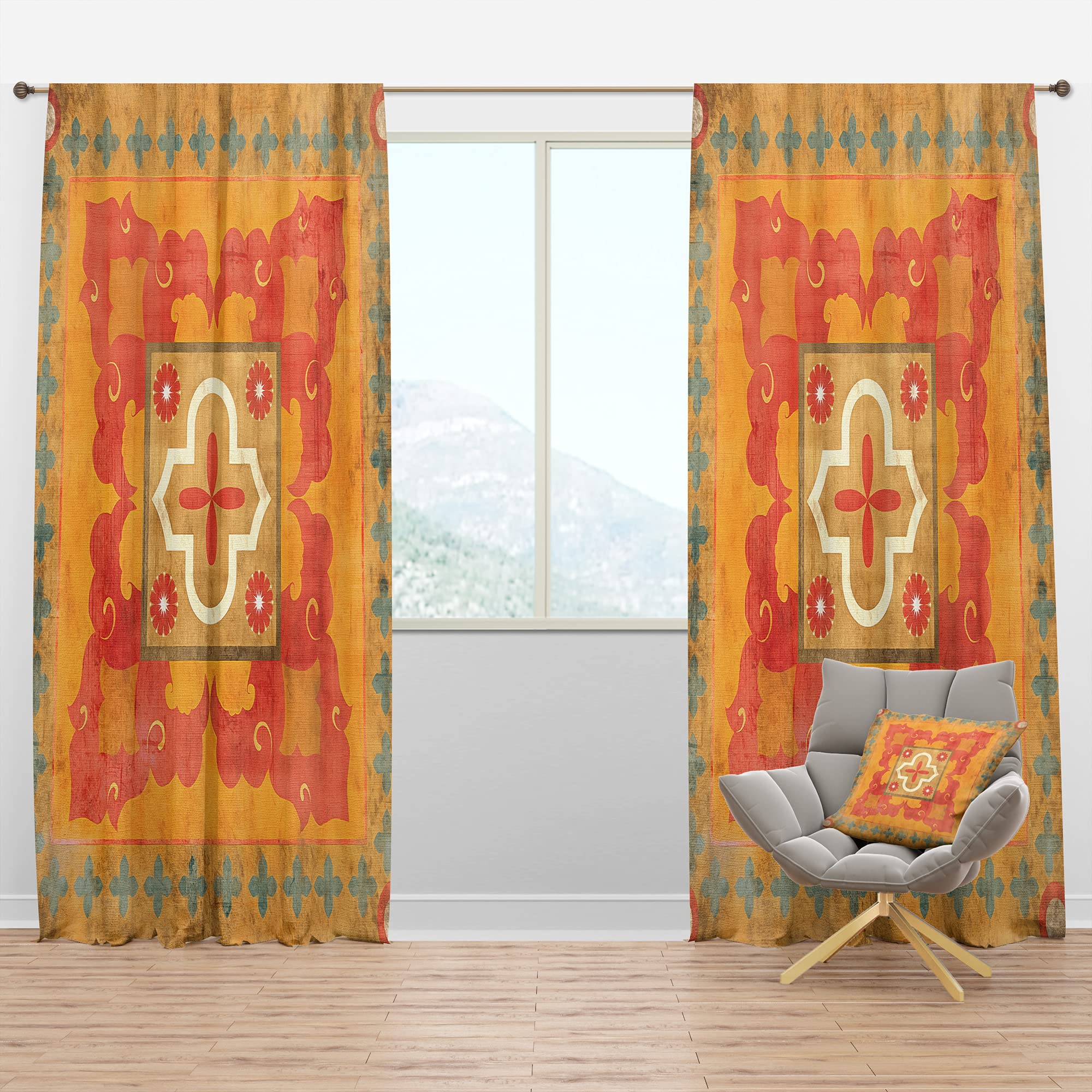 Moroccan Orange Tiles Collage III Blackout Curtains - Thermal Insulated Single Panel (52x108 inches) for Bedroom & Living Room - Block Light & Noise, Energy Saving Window Drapes for Home Decor & Better Sleep