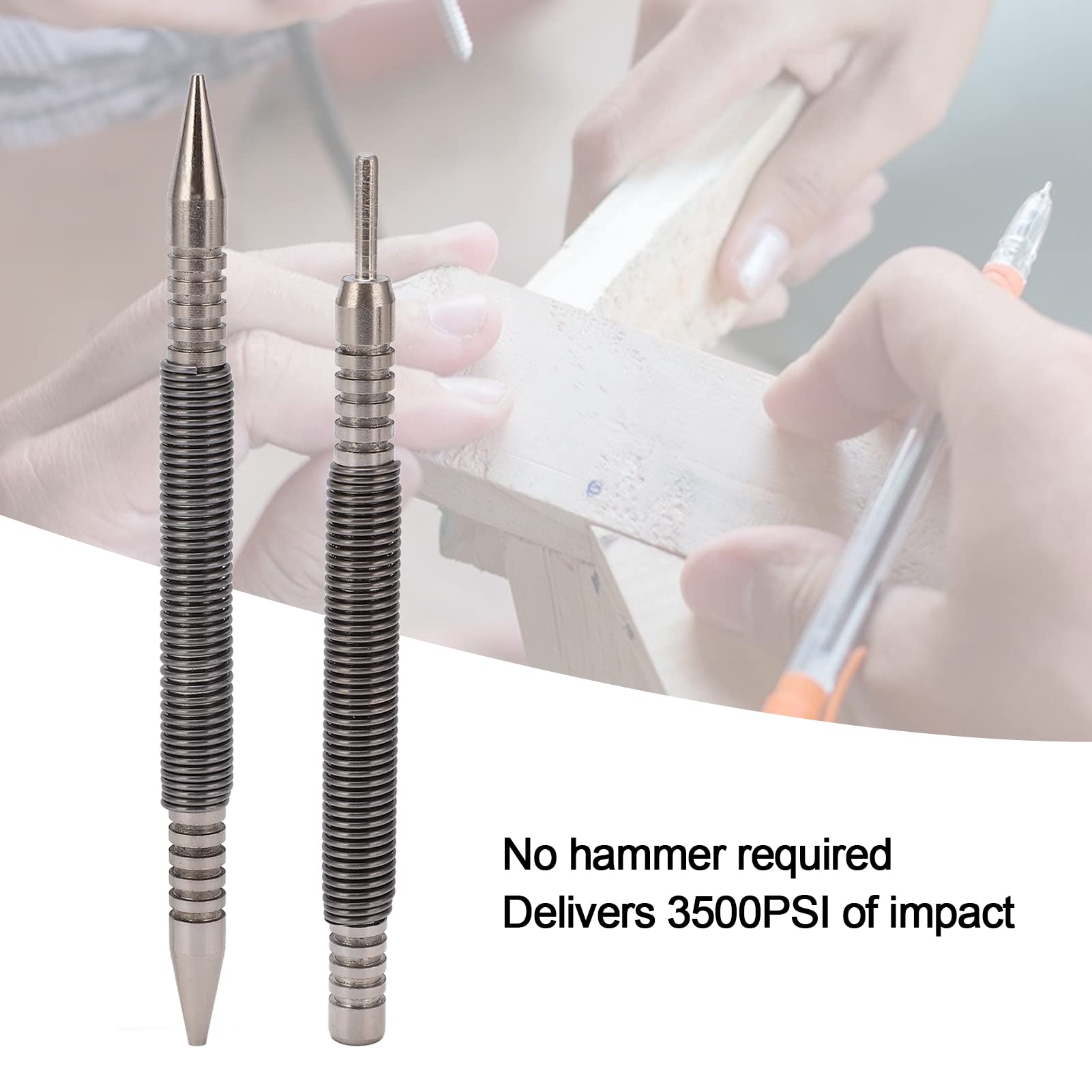 EXCLUZO Spring Nail Set - 2-Piece 3500PSI Carbon Steel Hinge Pin Punch Kit for Professional & Home Use | Perfect for Marking, DIY Projects & Automotive Repairs