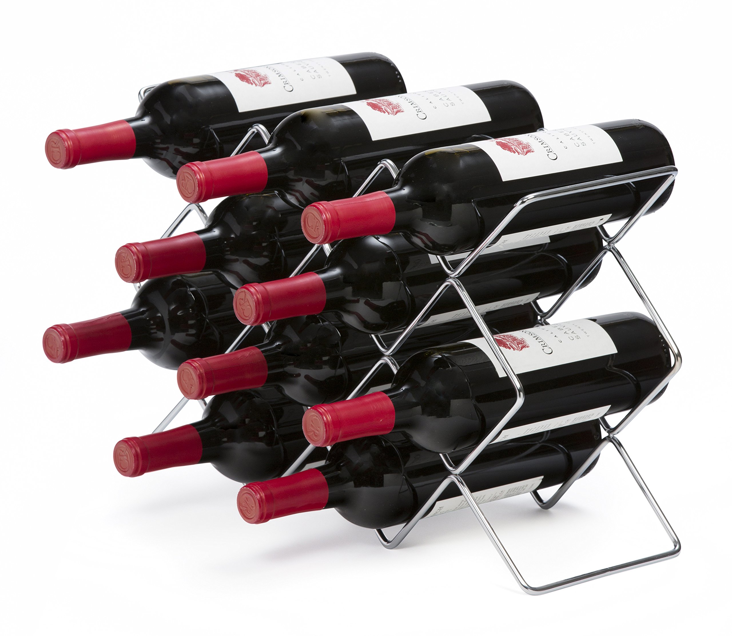 Premium Silver Wine Rack for Countertop - 10 Bottle Mango Wood Steam Organizer | Kitchen, Pantry & Fridge Storage Solution | Perfect for Dining Rooms, Bars & Home Entertaining