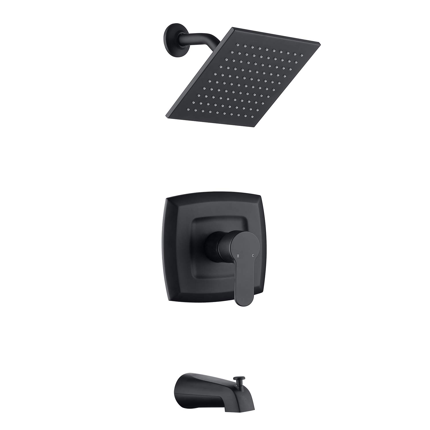 Premium Matte Black 8-Inch All Metal Rainfall Shower System with Pressure Balancing Valve & Tub Spout - Complete Bathroom Shower Faucet Combo Set (Includes Adapter) - Perfect for Modern Bathroom Renovations & Spa-Like Shower Experiences