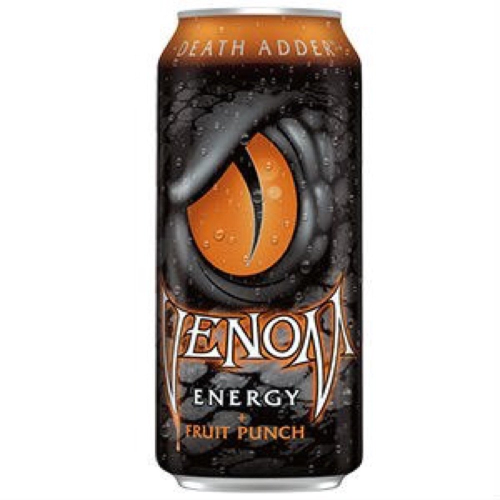 Venom Energy Death Adder Fruit Punch Energy Drink - 16oz Cans (Pack of 16) - Boost Focus & Performance for Gaming, Workouts & Late-Night Study Sessions