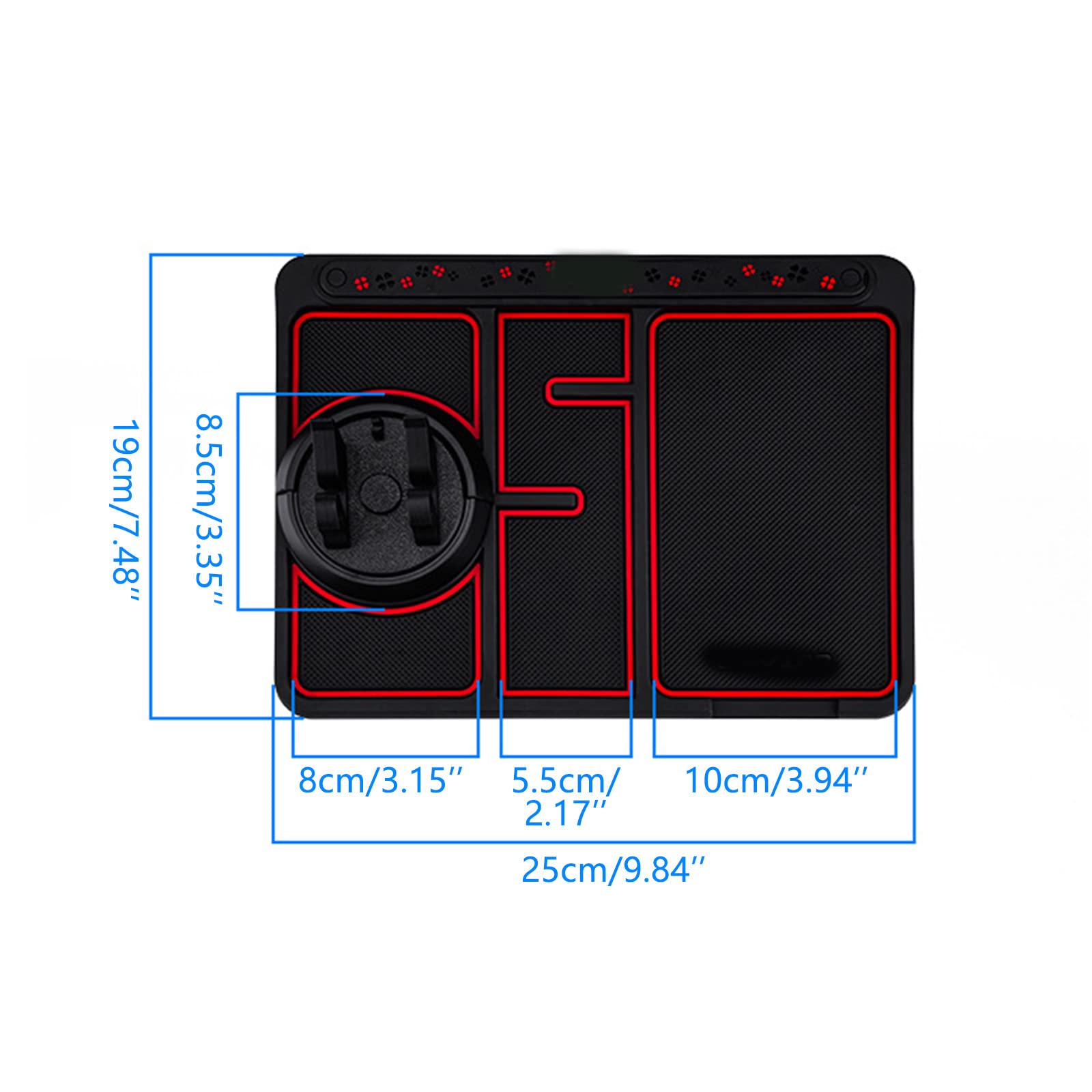 2023 Non-Slip Glow in the Dark Car Dashboard Phone Mat - 4-in-1 Universal Anti-Shake Phone Holder with Temporary Parking Card & Aromatherapy Pad (Red) | Perfect for Night Driving, Road Trips & Daily Commute