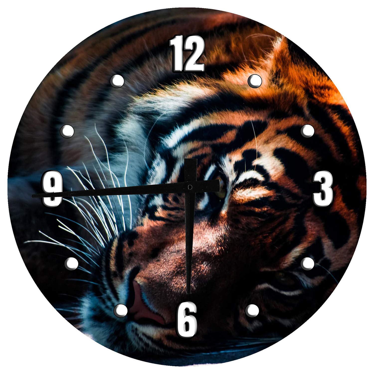 12 Inch Large Round Wood Wall Clock with Striped Tiger Design - Perfect for Kitchen, Bedroom & Home Decor | Rustic Farmhouse Style Wall Art for Living Room, Office