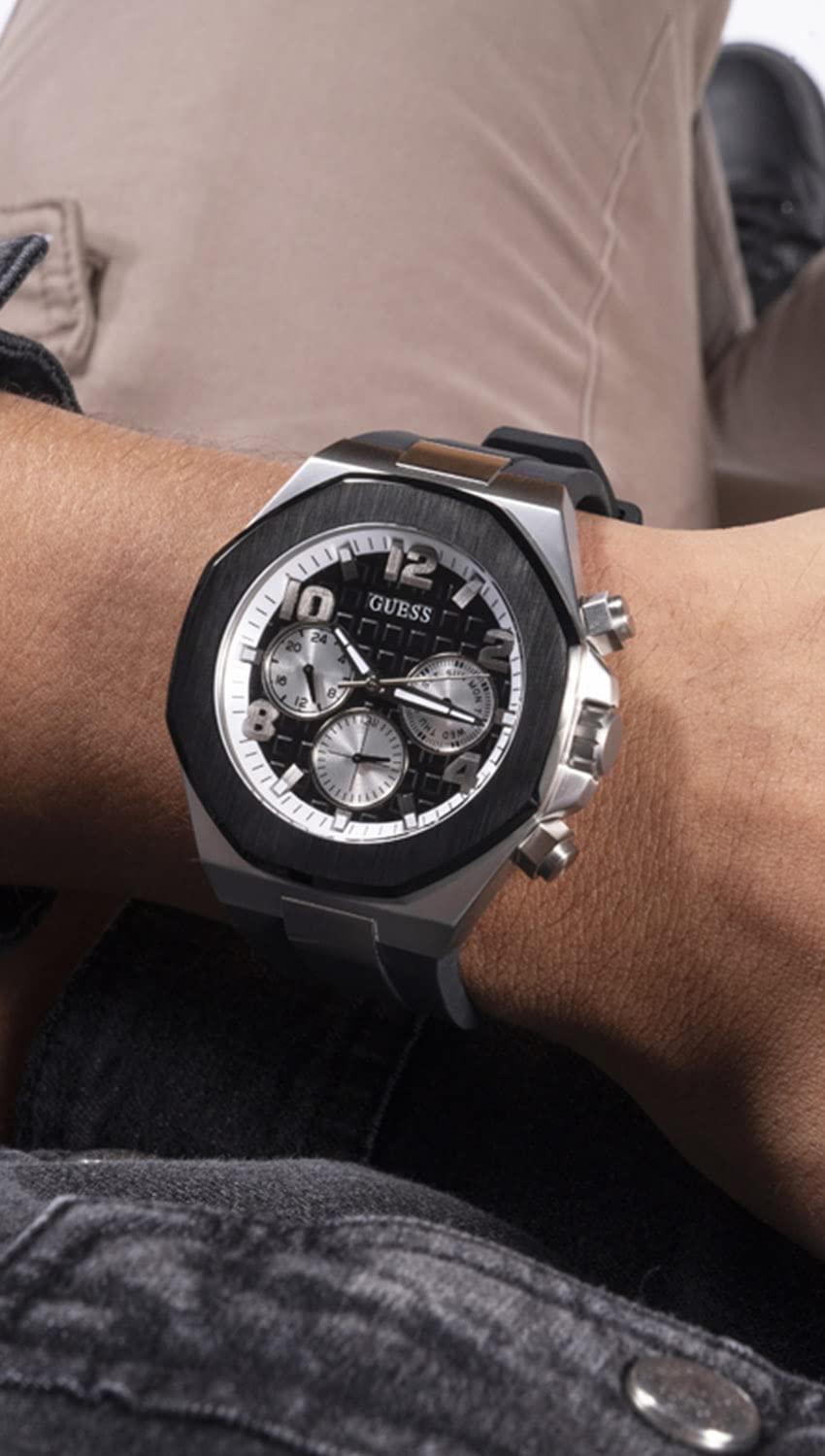 GUESS Men's 46mm Stainless Steel Chronograph Watch with Date Window - Water Resistant, Casual & Dress Style for Business, Office & Everyday Wear