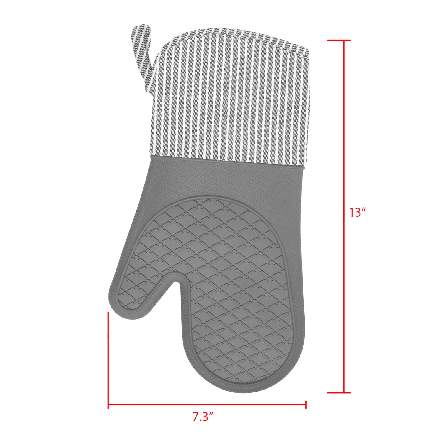 MIJOTEX Heat Resistant Silicone Oven Mitts & Gloves Set - 2 Extra Long 13-inch Quilted Liner Mittens (Grey) for Baking, Grilling & Kitchen Safety