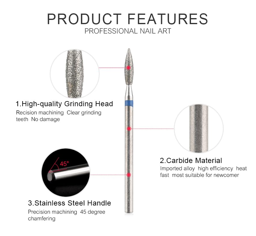 10Pcs Flame Shape Cuticle Nail Drill Bits 3/32