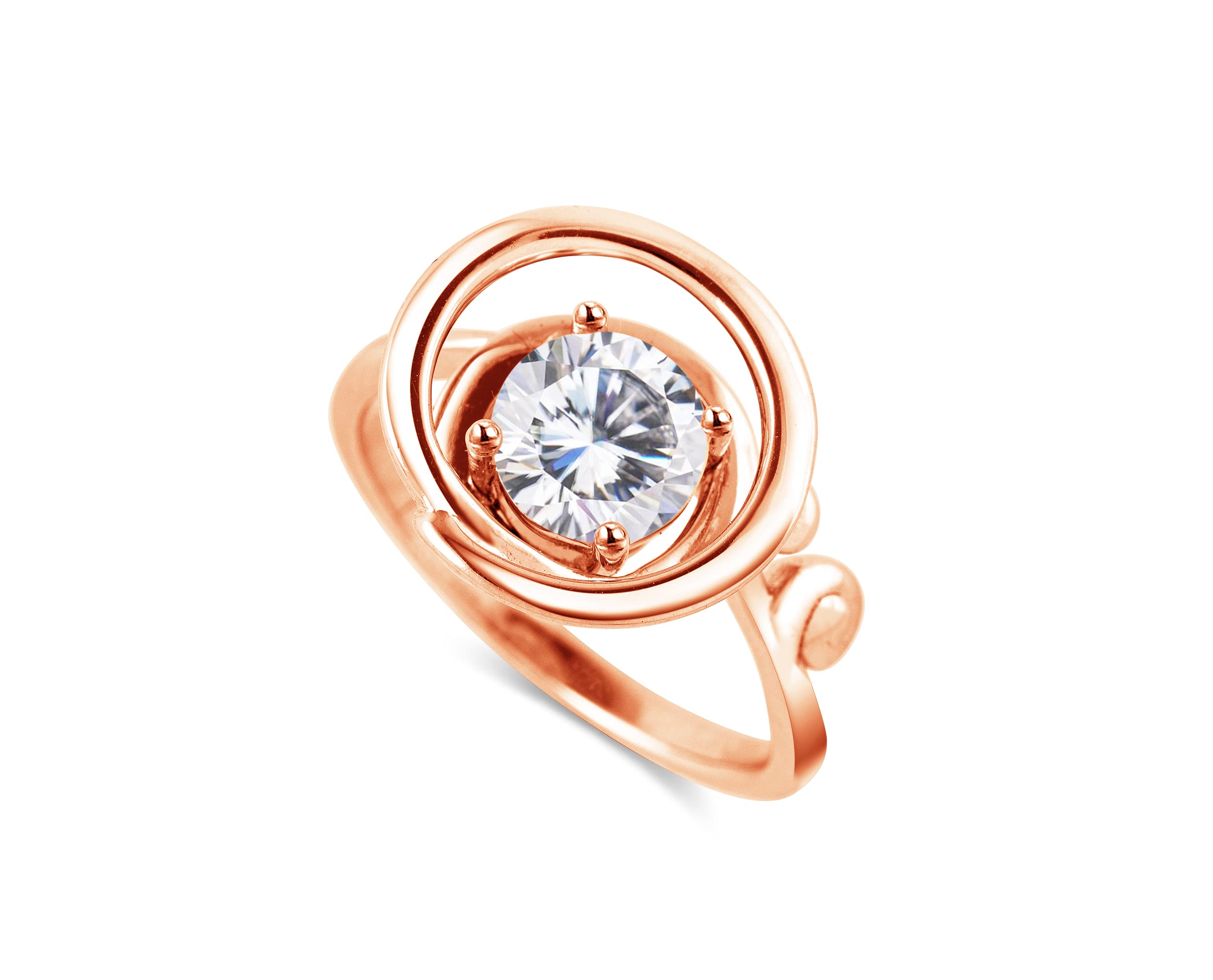 Moissanite Engagement Ring for Women - April Birthstone Solitaire Diamond Alternative - 14K Rose Gold Circle Wave Wedding Band - Perfect for Proposals, Anniversaries & Special Occasions