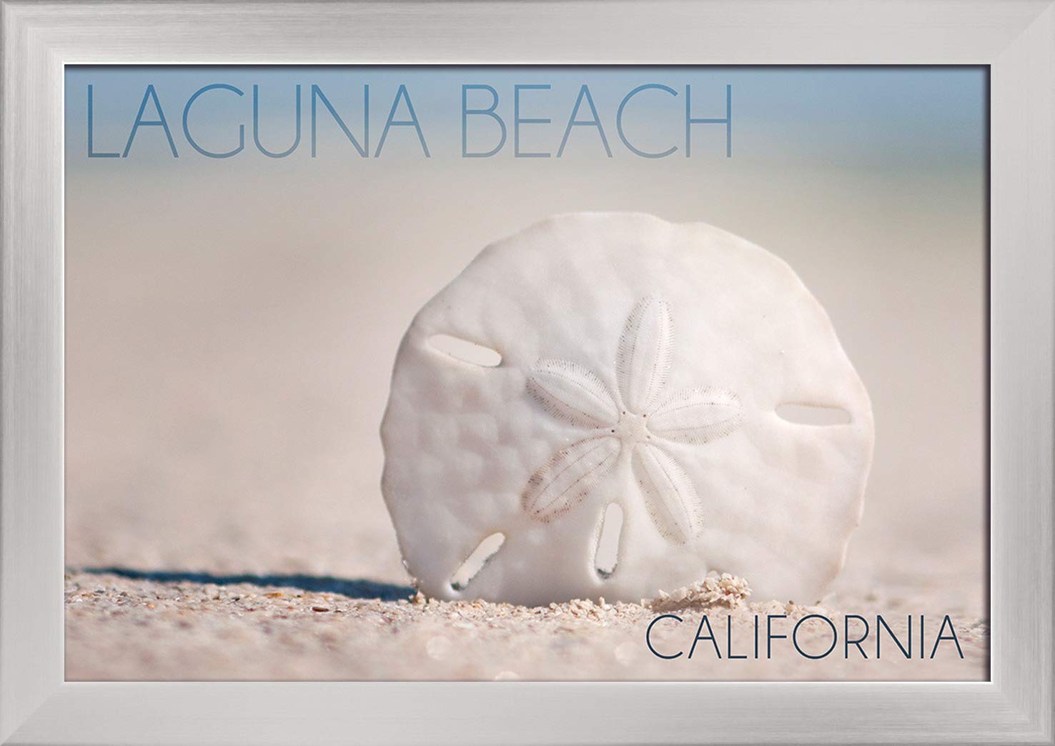 12x18 Giclee Fine Art Print - Laguna Beach California Sand Dollar & Beach Scene in Recycled Wood Frame (Silver) | Coastal Wall Decor for Living Room, Bedroom or Office