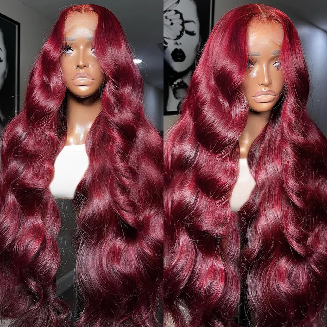 99j Burgundy 28 Inch 13x4 Lace Front Wigs Human Hair - Body Wave Pre Plucked 220% Density HD Transparent Red Wigs with Baby Hair for Women | Perfect for Cosplay, Weddings & Daily Wear