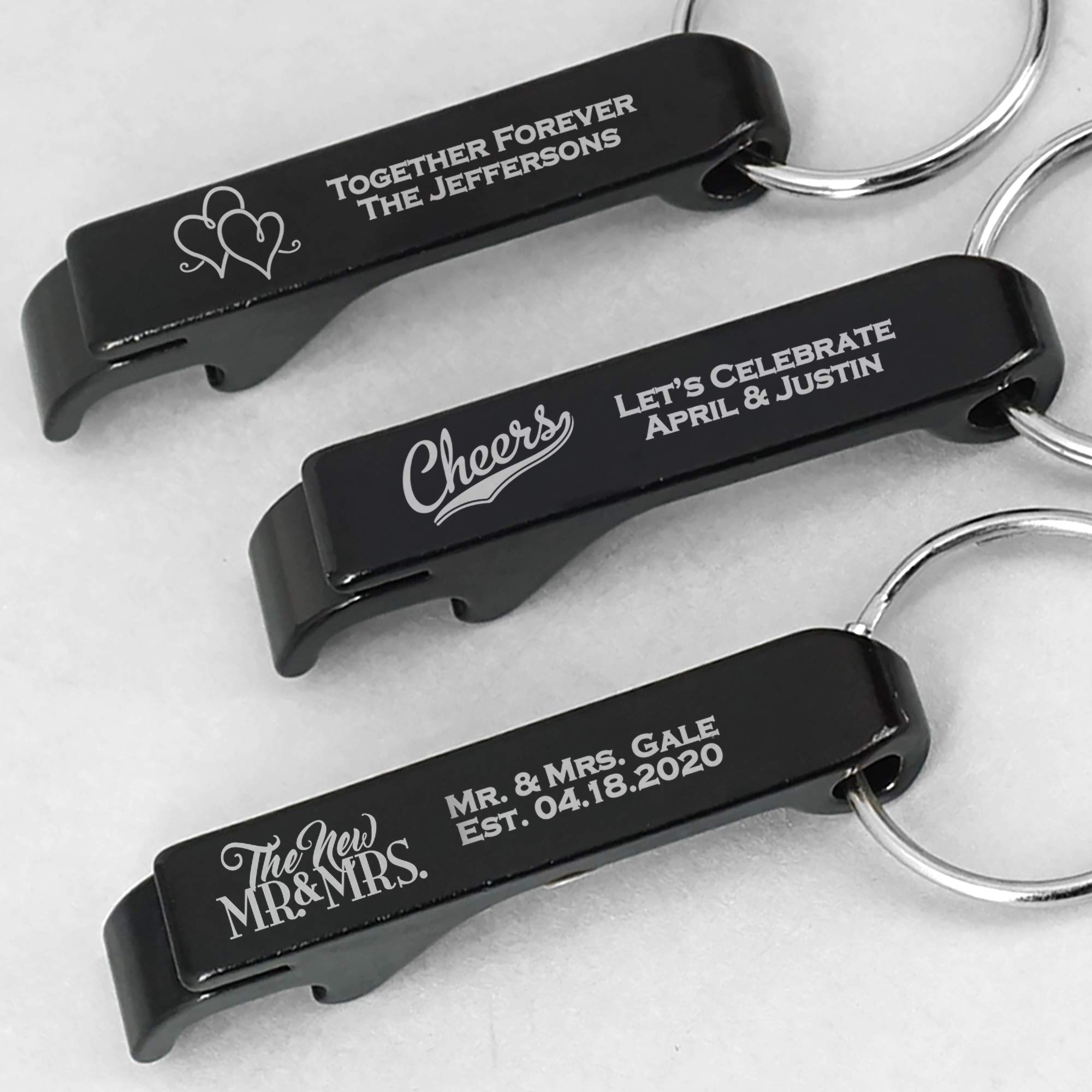 Custom Engraved Bottle Opener Keychain Set - 24 Pack Black Wedding Favors & Party Gifts - Perfect for Bridal Showers, Anniversary Celebrations & Corporate Events