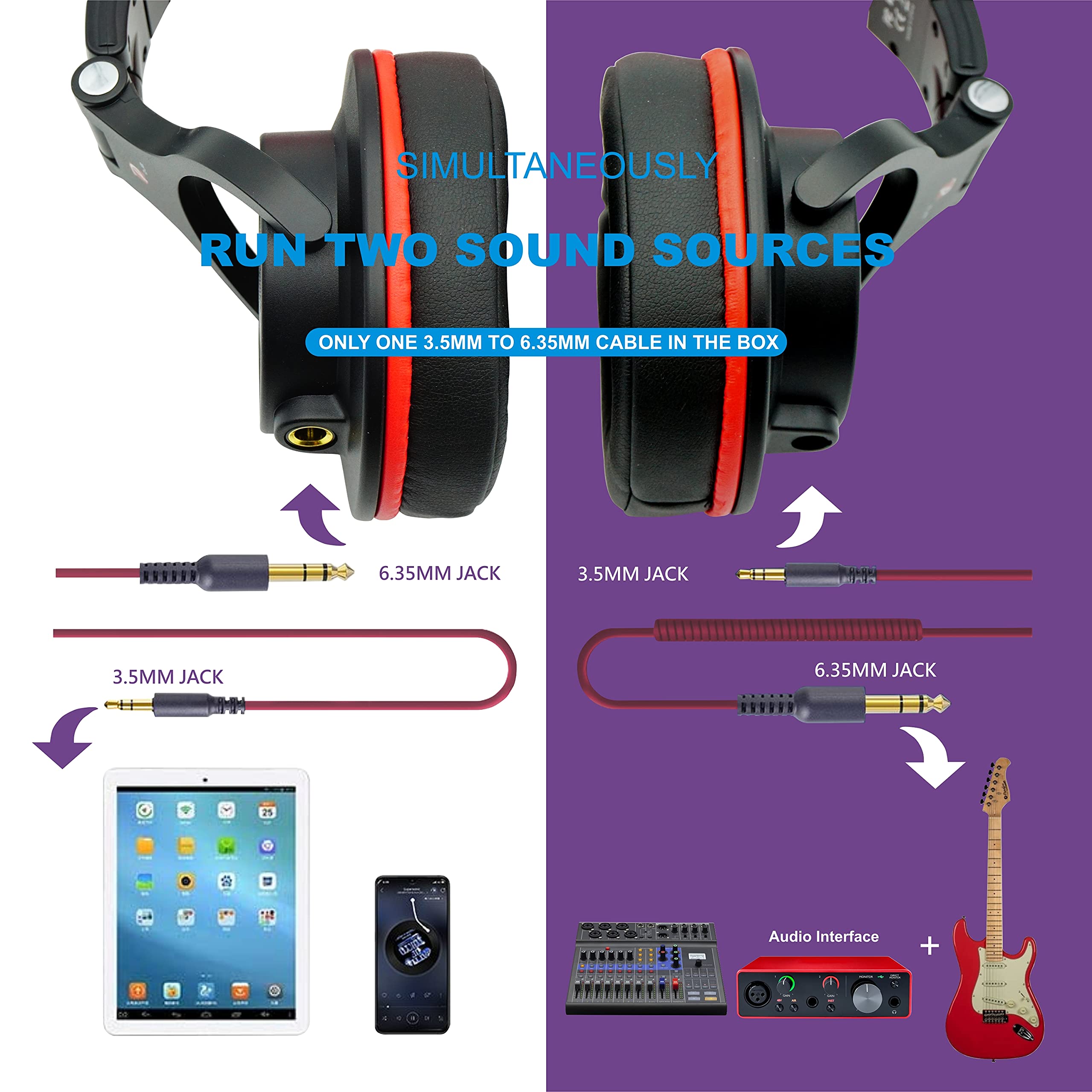 Prosonic DJ2G Over-Ear Headphones - Wired Bass Headset with 40mm Driver, Foldable Lightweight Design, SharePort & Built-in Mic for Recording, Mixing, Podcasting, Gaming & Music - Perfect for Studio, PC, TV & Travel (Black Grey)