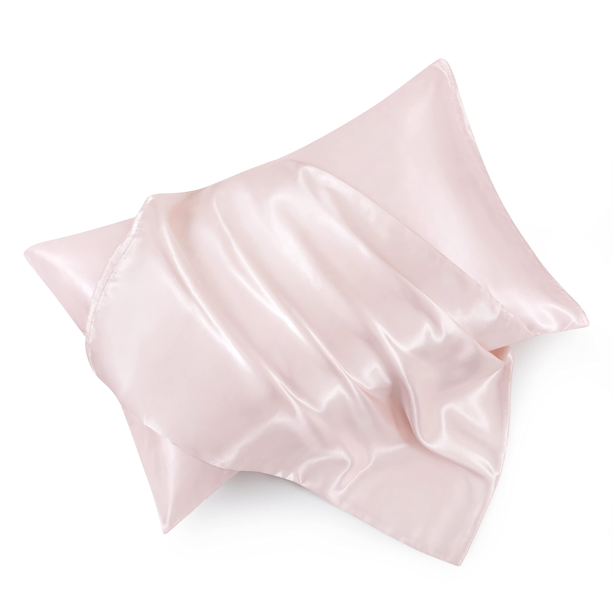 NA HommxJF 4PCS Blush Pink Satin Sheets Queen Size - Soft Silky Bedding Set Includes 1 Flat Sheet, 1 Deep Pocket Fitted Sheet & 2 Pillowcases - Lightweight Luxury Sheets for Bedroom Decor, Wedding Gift or Guest Room Upgrade