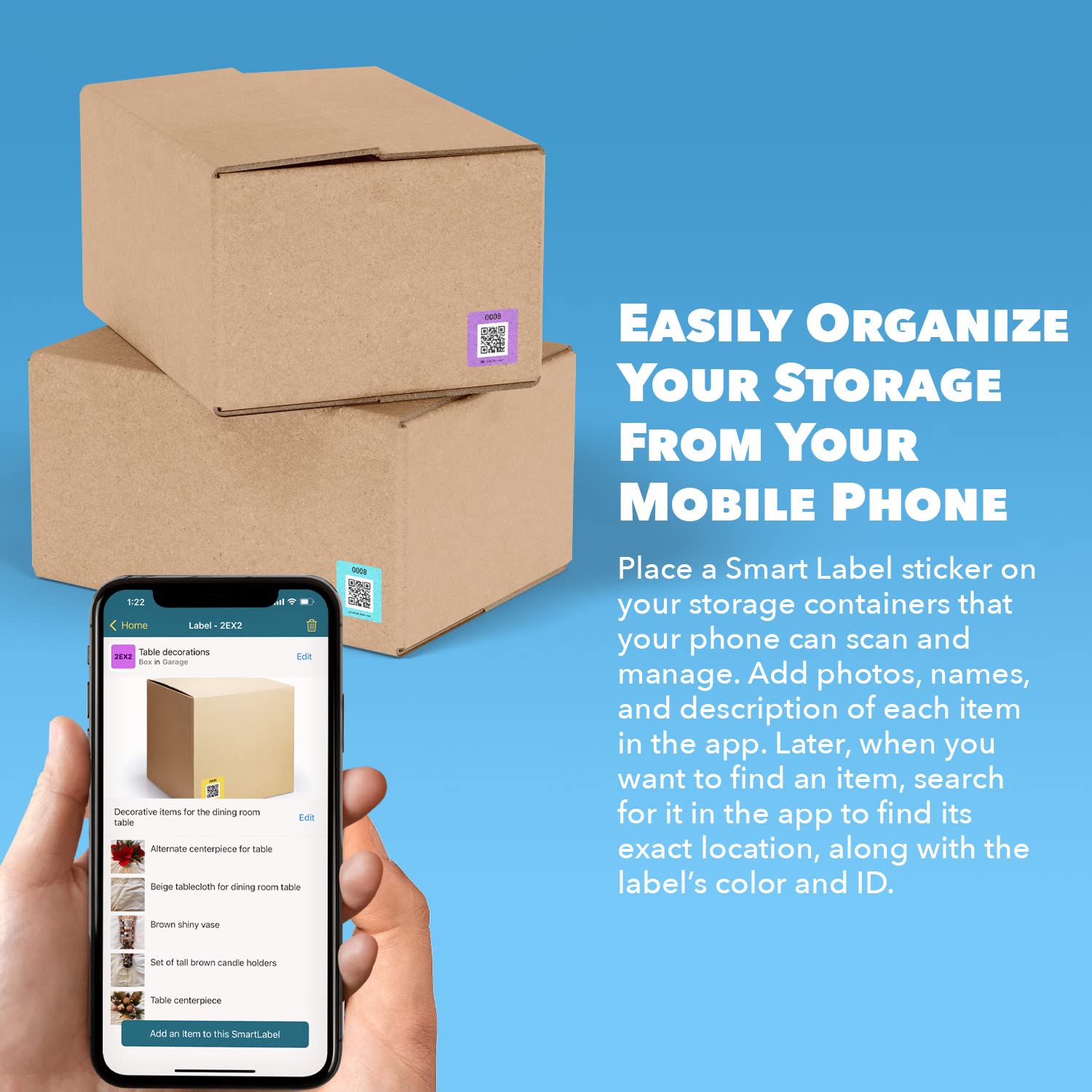 Smart QR Code Labels Stickers Pack of 48 - Made in USA for Storage & Inventory Tracking | Organize Storage Units, Moving Supplies & Business Inventory | Perfect for Home Organization, Warehouse Management & Retail Stock Control
