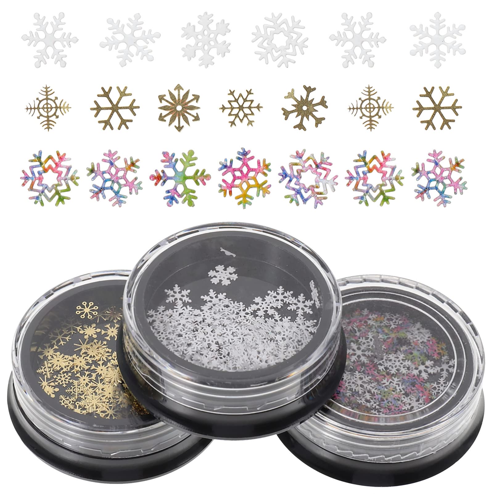 LALAFINA Christmas Nail Art Stickers - 3 Boxes Snowflake Nail Decals for DIY Manicure, Holiday Nail Decorations with Sequins & Glitter | Perfect for Christmas Parties, Gift Wrapping, and Festive Nail Designs