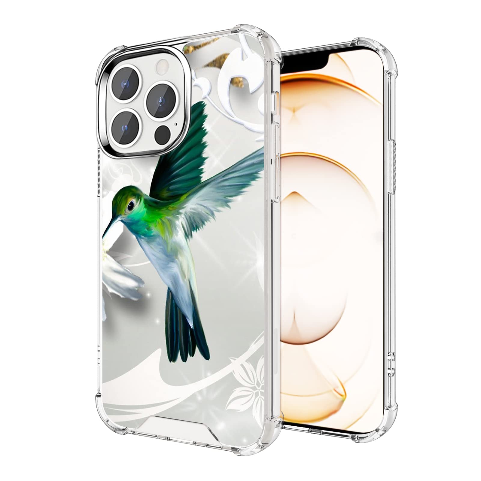 Premium Clear Shockproof Phone Case for iPhone 13 Pro Max - Elegant Green Hummingbird Design with 4-Corner Protection | Slim Protective Cover for Everyday Use, Outdoor Activities & Travel