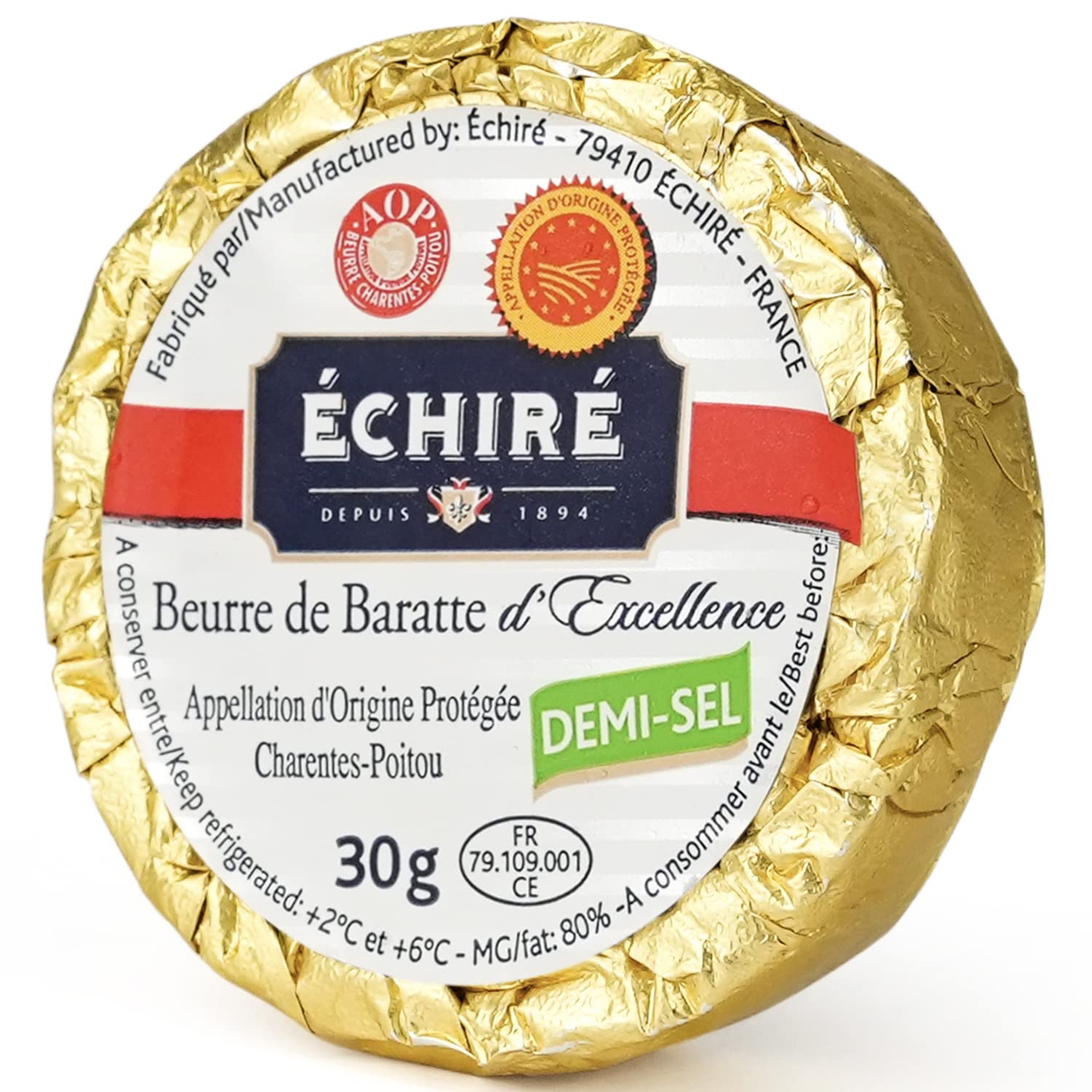 Echire Butter Refill, Slightly Salted - 100 Pack of 1.1 Oz (31g) French Gourmet Butter for Baking, Cooking & Spreading | Perfect for Pastries, Toast & Fine Dining