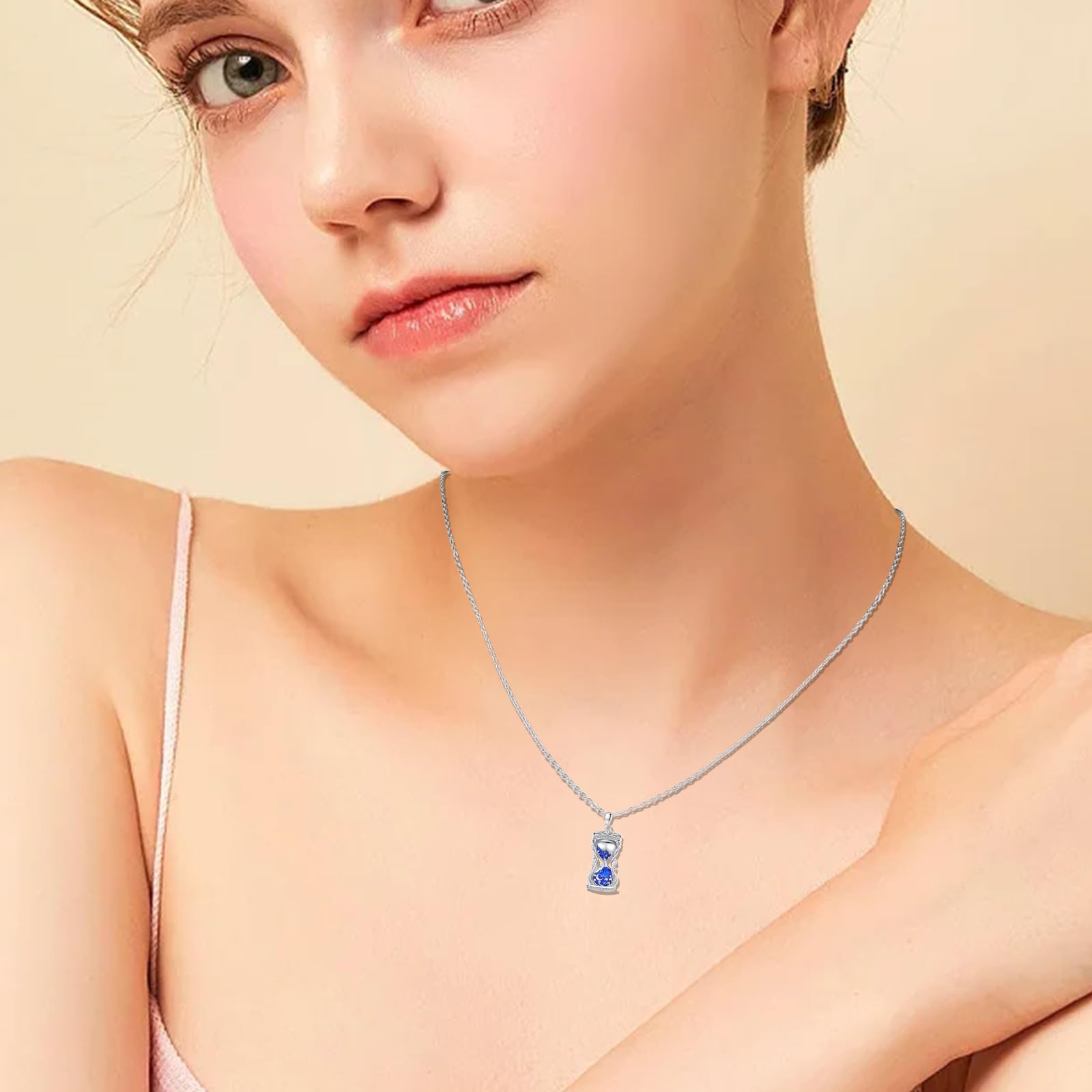 925 Sterling Silver Blue Hourglass Pendant Charm Necklace for Women - Elegant Jewelry Gift for Birthday, Anniversary & Special Occasions