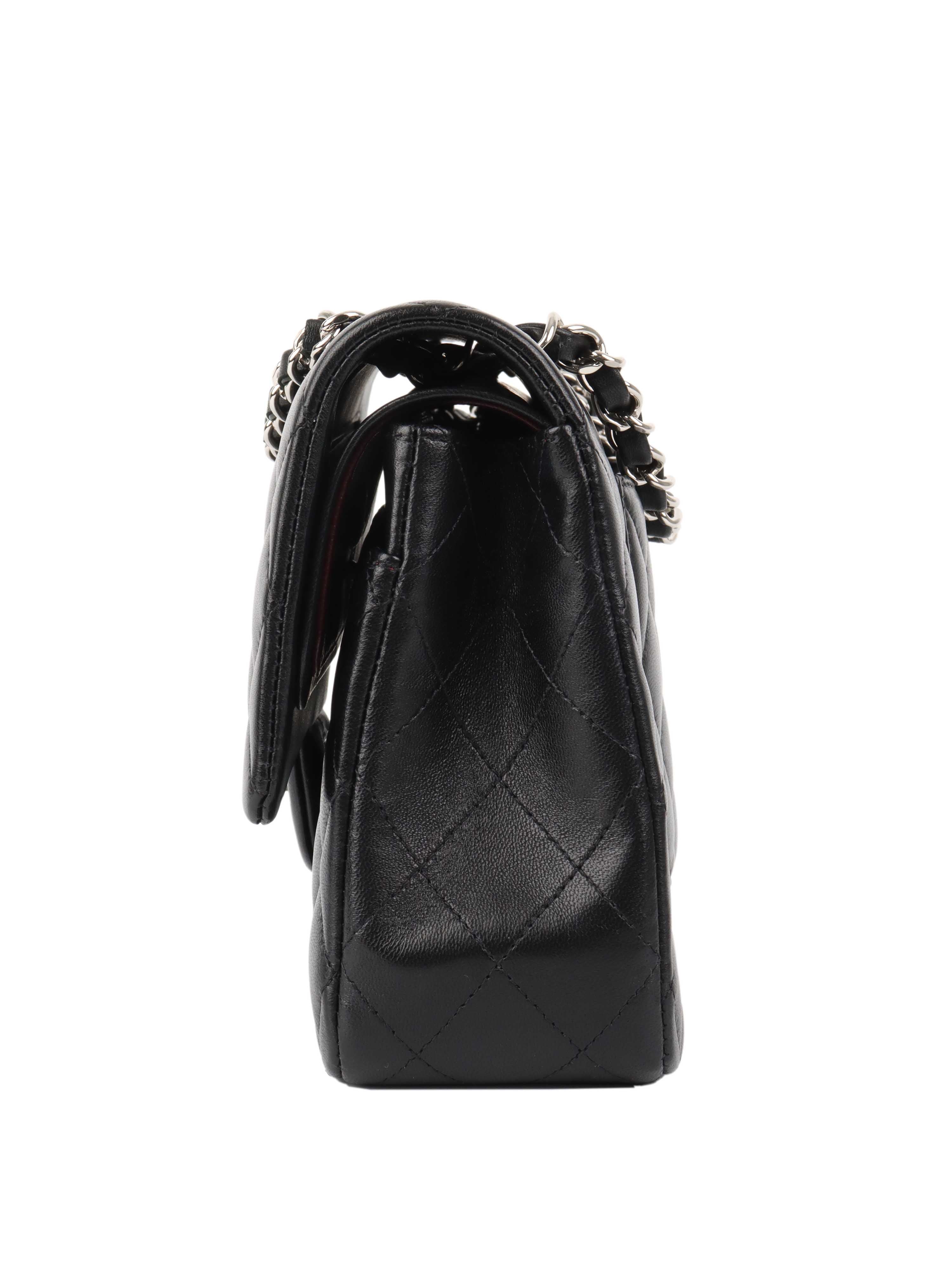 Chanel Black Medium Lambskin Classic Flap Bag with Silver Hardware - Luxury Handbag for Women, Perfect for Evening Events & Special Occasions