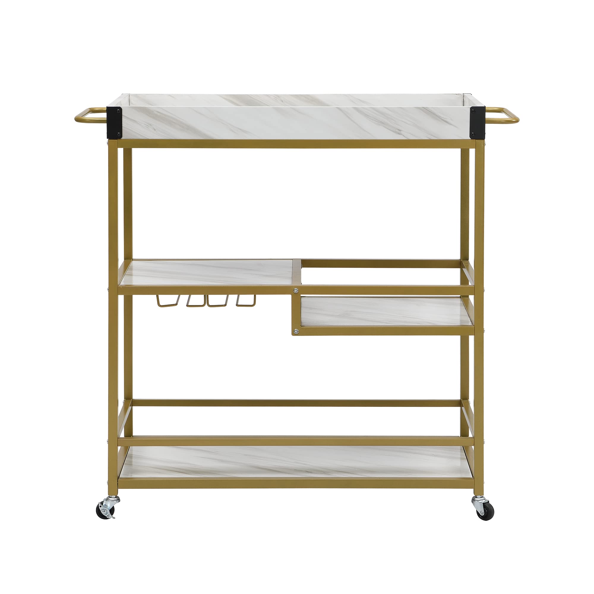 Goujxcy Mobile Kitchen Island Cart with Storage - Rolling Kitchen Cart with Drawers, Cabinets & Lockable Casters - Adjustable Shelves for Small Spaces (A1-Gold2) - Perfect for Compact Kitchens, Dining Areas & Home Organization