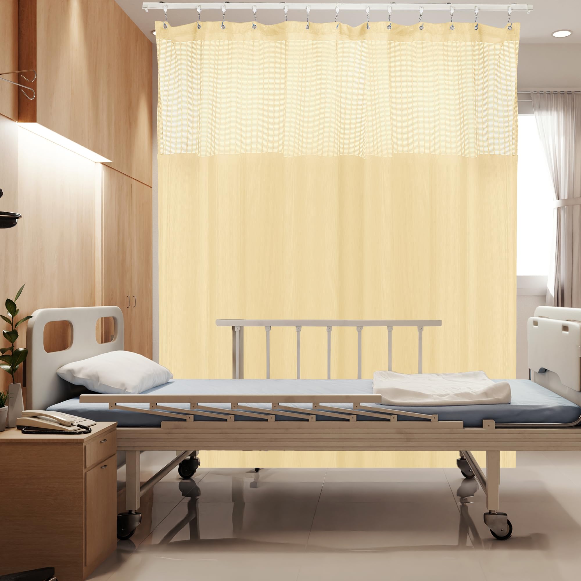 Flame Retardant Hospital Privacy Curtain - 9x8FT Grommet Room Divider for Medical Clinic, Lab & School | Beige Healthcare Partition for Patient Safety & Infection Control