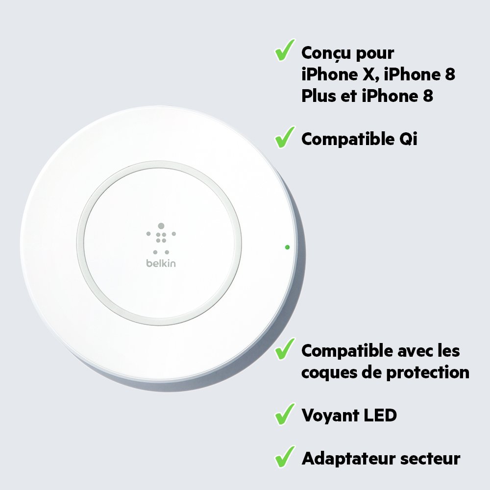 Belkin 7.5W Fast Wireless Charging Pad - Qi Certified for iPhone, Samsung Galaxy & AirPods - EU Plug (White) | Perfect for Bedside, Office & Car Charging
