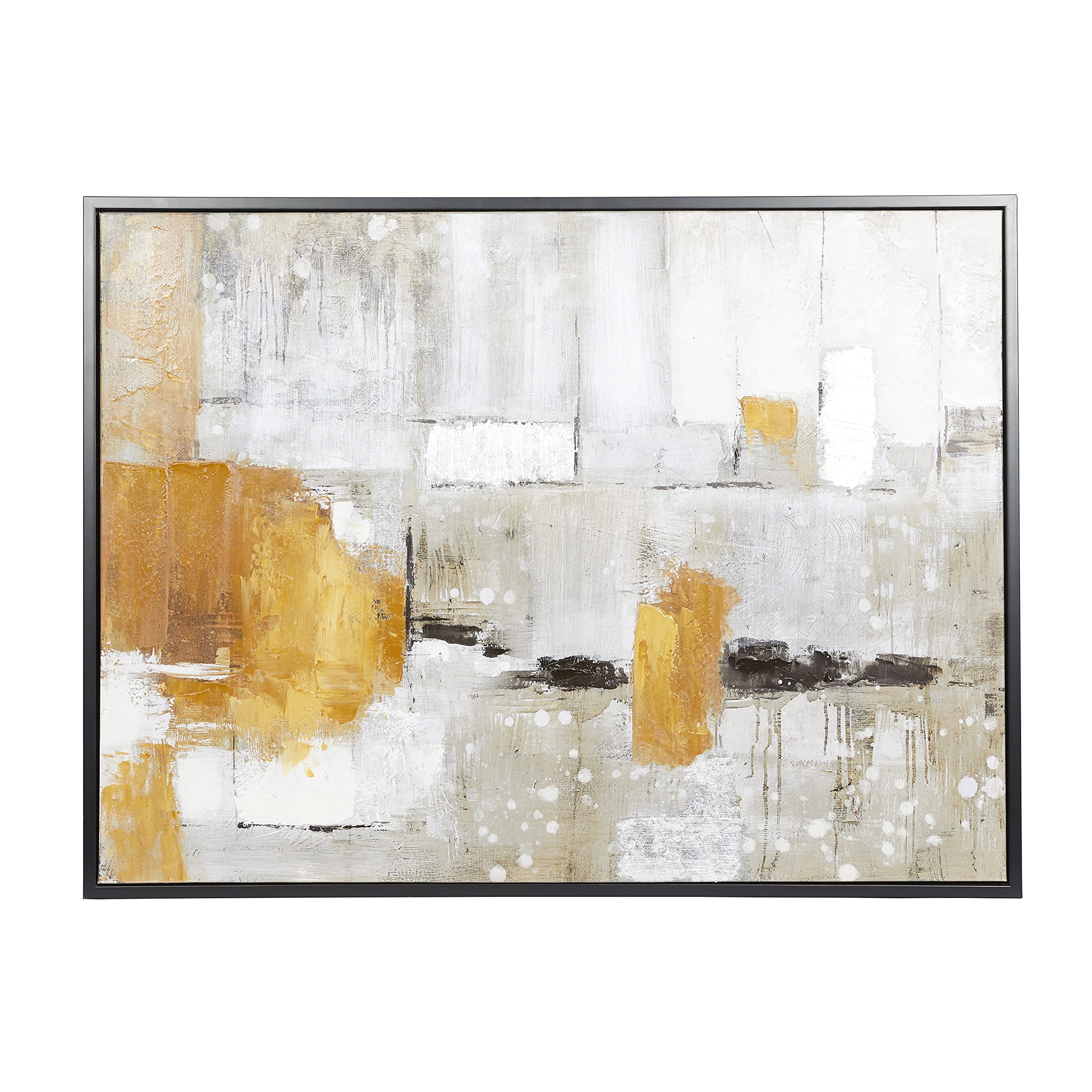 Deco 79 Abstract Framed Canvas Wall Art - Black & Yellow Accents, 48x36 Inches, Gray - Modern Living Room Decor, Bedroom & Office Wall Art