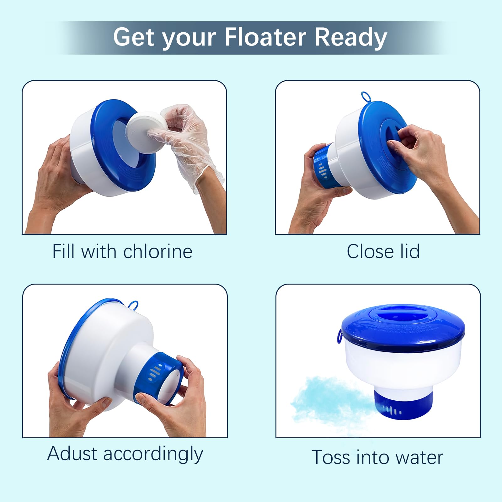 BOTINDO Pool Chemical Dispenser - Floating Chlorine Tablet Holder for Bromine, Adjustable Flow Vents, Fits 3 Inch Tablets, Indoor & Outdoor Swimming Pool, Spa, Hot Tub Floater