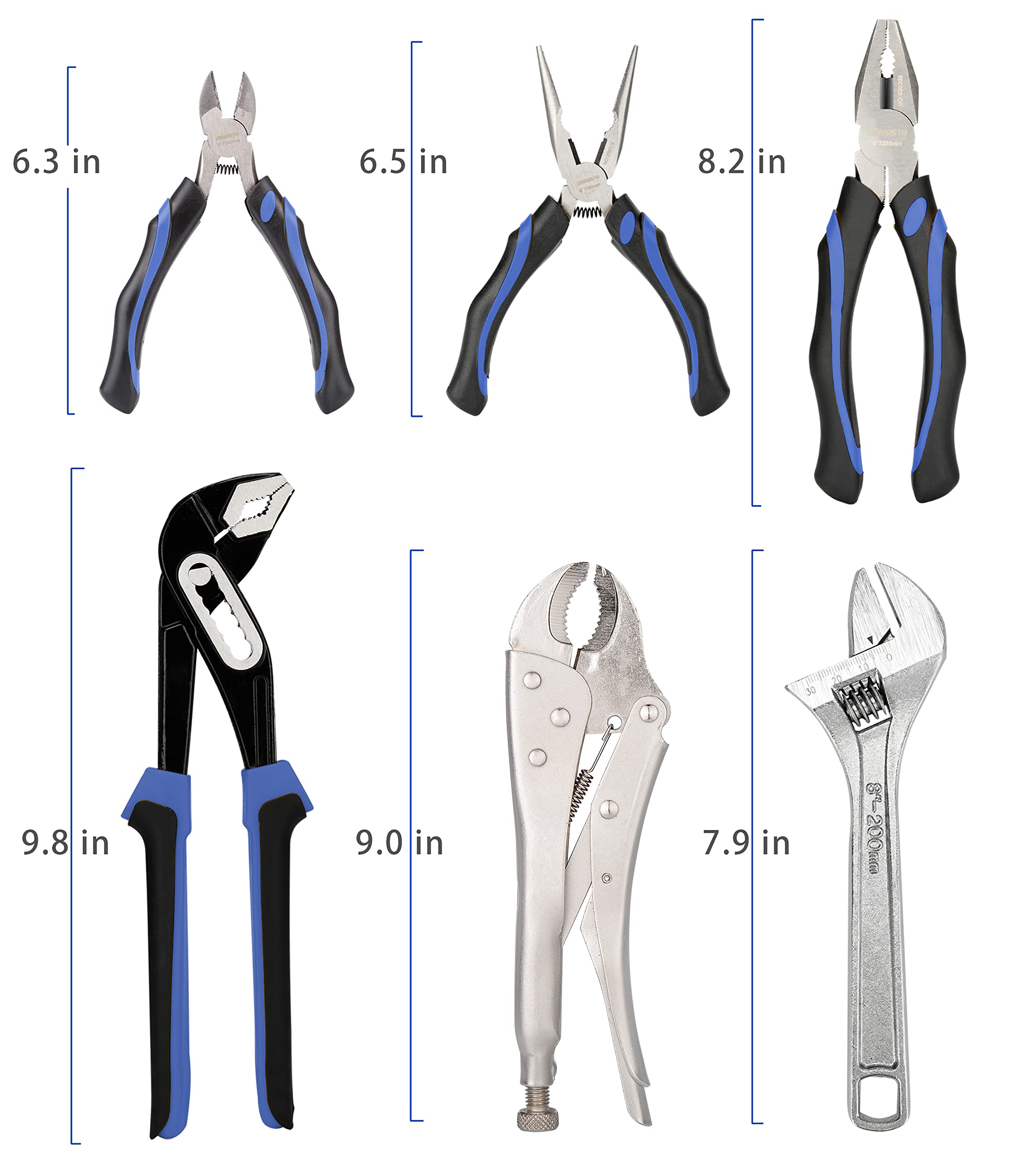 6-Piece Pliers Set - Home & Auto Repair Tool Kit with Groove Joint, Long Nose, Diagonal Cutting, Locking, Adjustable Wrench & Linesman Pliers | Durable Steel Construction | Storage Pouch Included | Perfect for DIY Projects, Plumbing, Electrical Work & Automotive Repairs