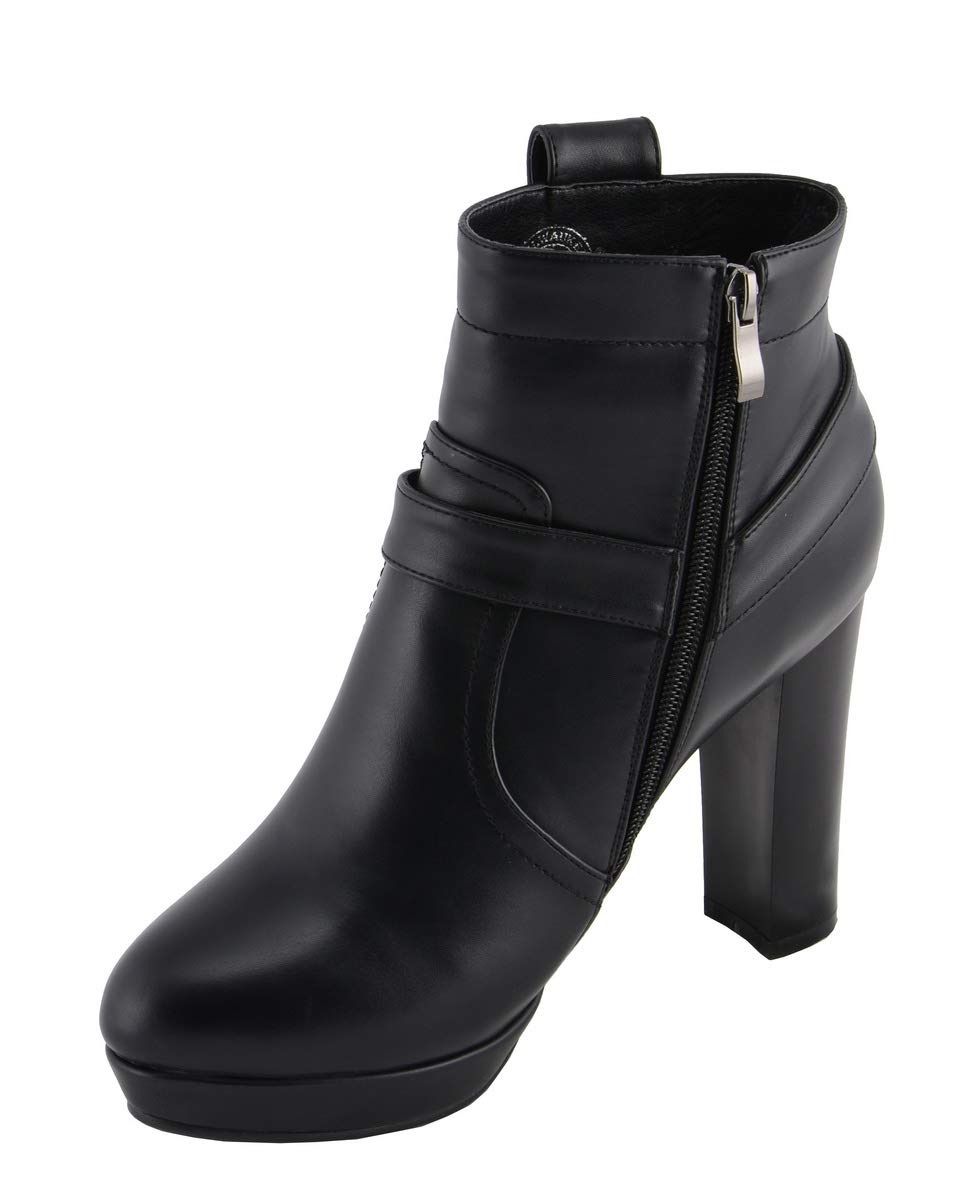 Milwaukee Leather MBL9432 Women's Black Harness Ankle Boots - Fashion Block Heel Booties for Women - Perfect for Casual Outfits, Office Wear & Night Out