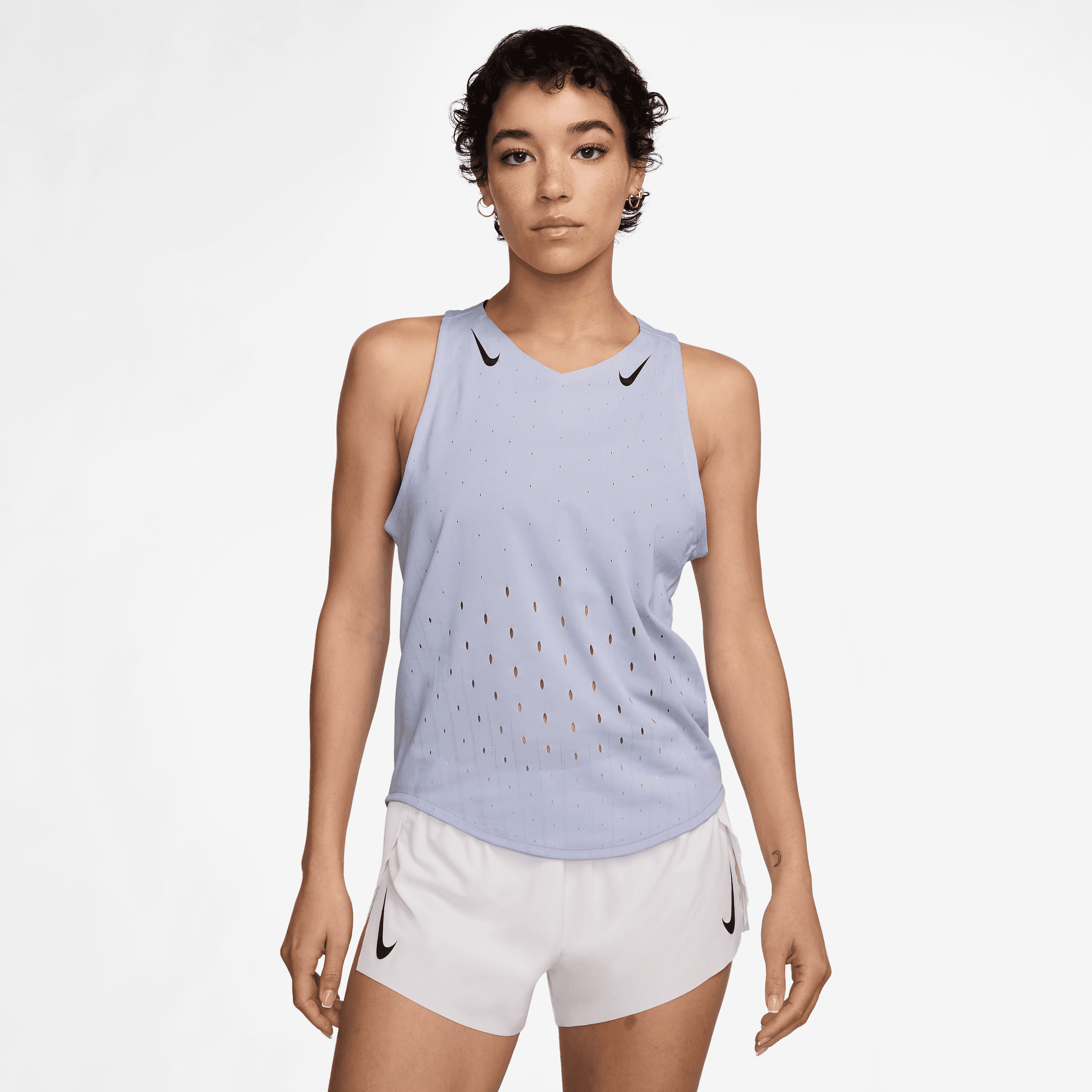 Nike Women's AeroSwift DRI-FIT ADV Running Singlet - Lightweight Moisture-Wicking Workout Top for Runners (057 Ghost/Blue Void) | Perfect for Marathon Training & Summer Outdoor Sports