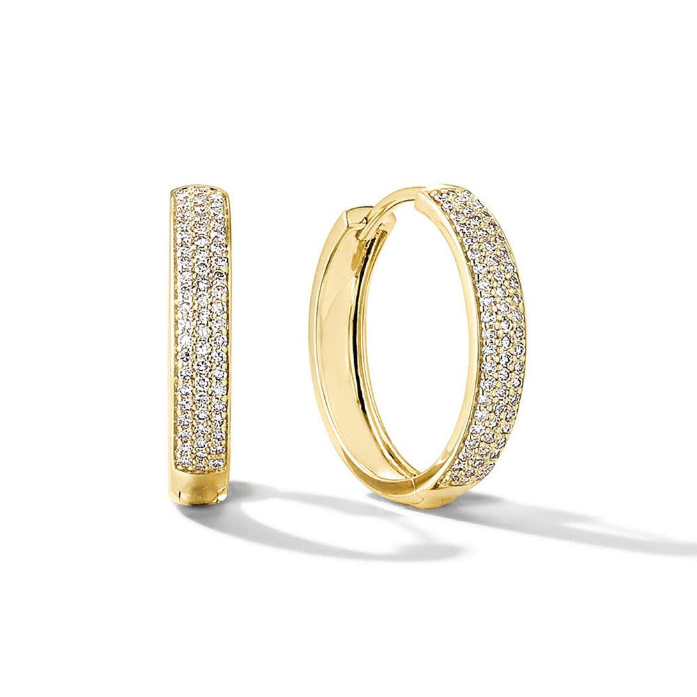Lab Grown Diamond Hoop Earrings - Triple Row Pavé Bold Medium Hoops for Women | Perfect for Weddings, Parties & Everyday Elegance